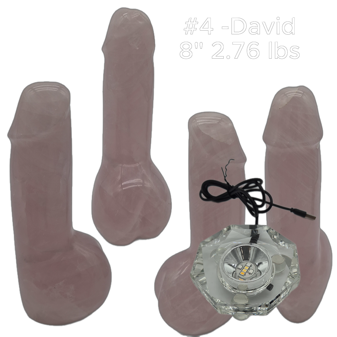 Rose Quartz Penis Sculptures - “The D Collection” - Carved Crystal Art, 6 Unique Sizes, Optional LED Display Stand Crystal Hoarder