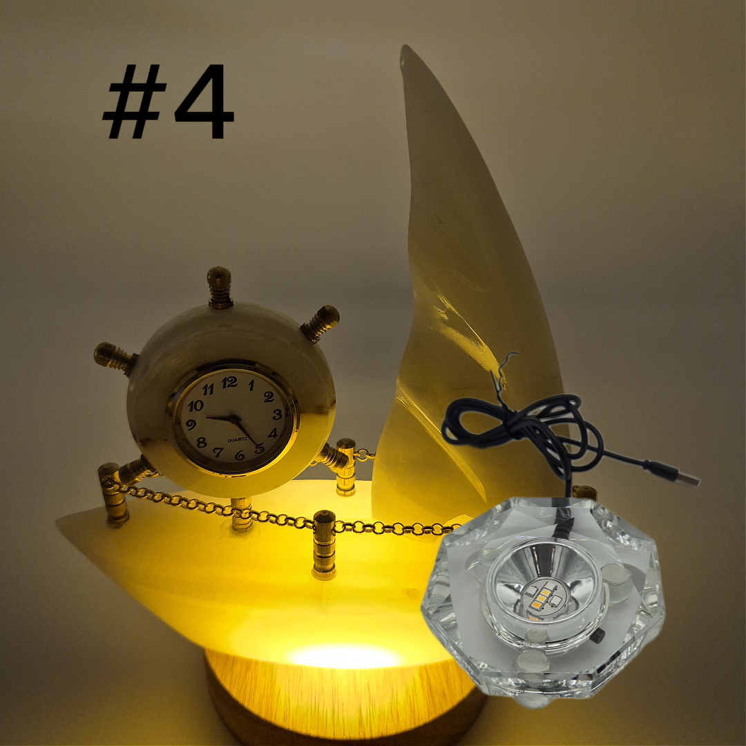 Onyx Sailboat Clock - Nautical Desk Decor - Luxury Crystal Clock - Optional Light-Up Base Crystal Hoarder