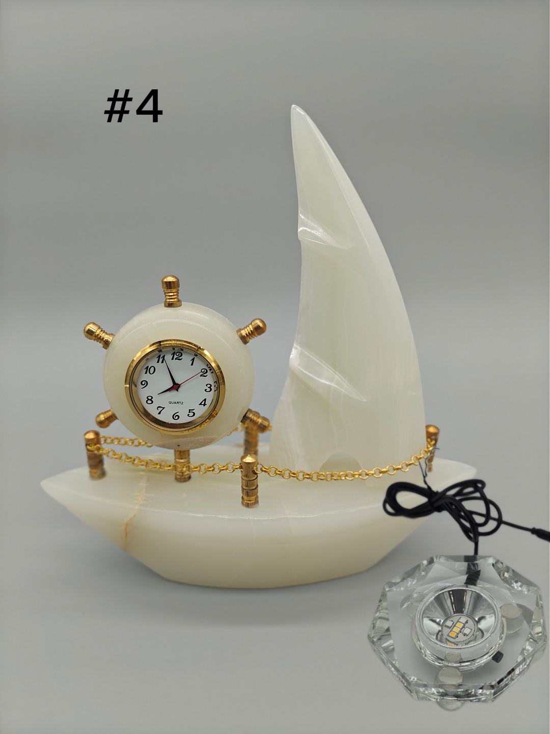 Onyx Sailboat Clock - Nautical Desk Decor, Luxury Crystal Timepiece with Optional light up base Crystal Hoarder
