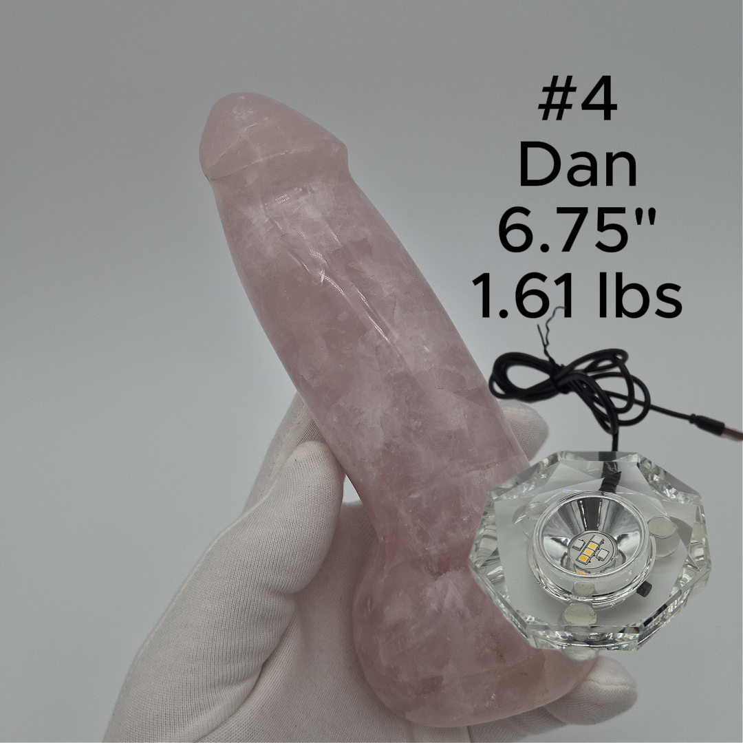 Rose Quartz Penis Sculpture - Unique Hand-Carved Crystal Art Optional LED Display Stand Crystal Hoarder