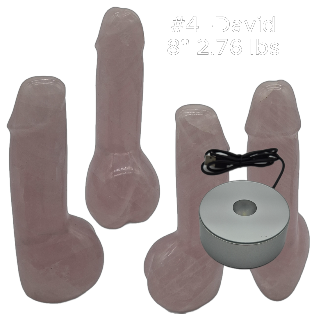 Rose Quartz Penis Sculptures - “The D Collection” - Carved Crystal Art, 6 Unique Sizes, Optional LED Display Stand Crystal Hoarder