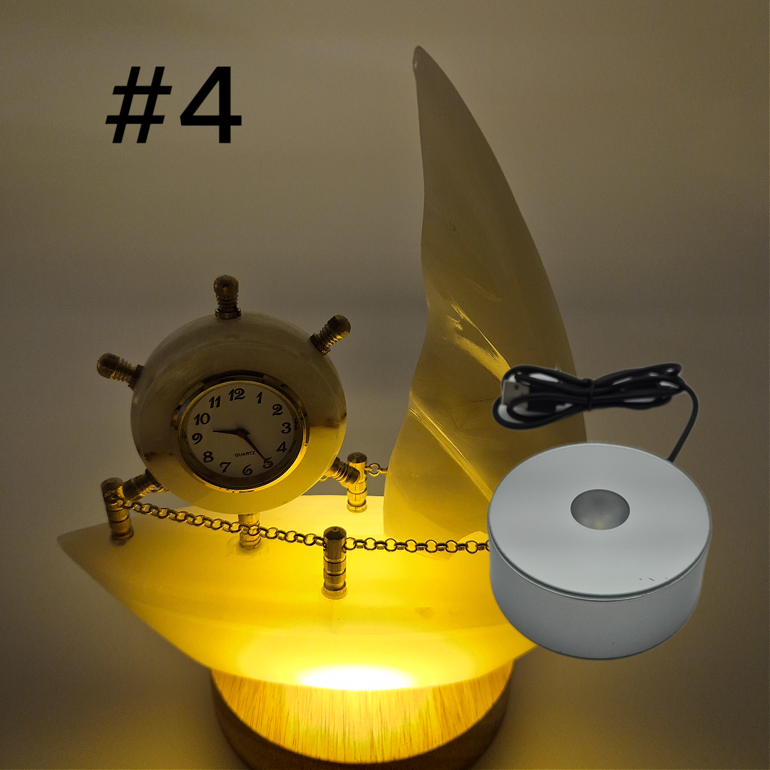 Onyx Sailboat Clock - Nautical Desk Decor - Luxury Crystal Clock - Optional Light-Up Base Crystal Hoarder