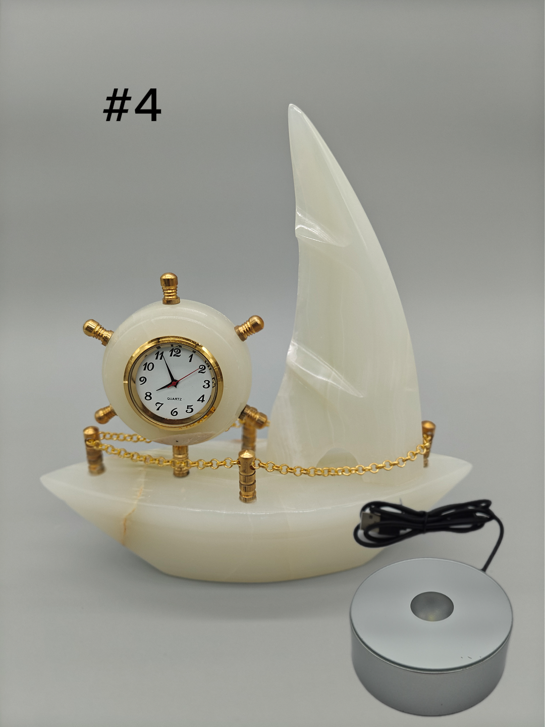 Onyx Sailboat Clock - Nautical Desk Decor, Luxury Crystal Timepiece with Optional light up base Crystal Hoarder