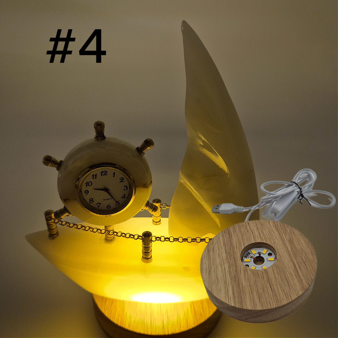 Onyx Sailboat Clock - Nautical Desk Decor - Luxury Crystal Clock - Optional Light-Up Base Crystal Hoarder