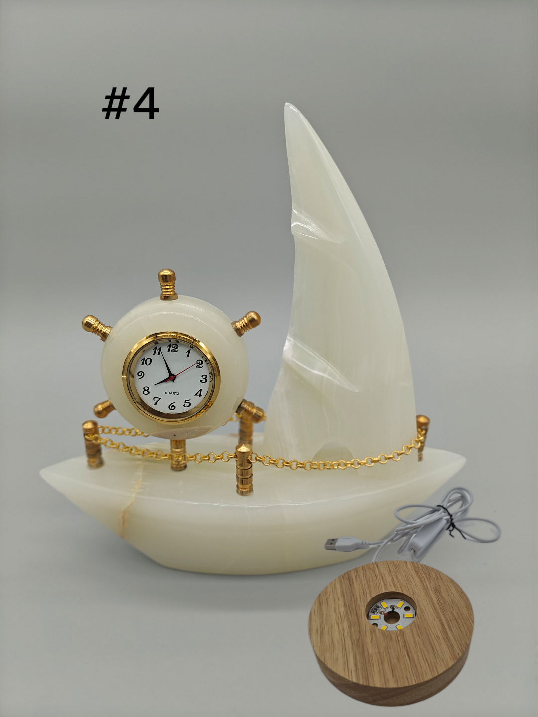 Onyx Sailboat Clock - Nautical Desk Decor, Luxury Crystal Timepiece with Optional light up base Crystal Hoarder