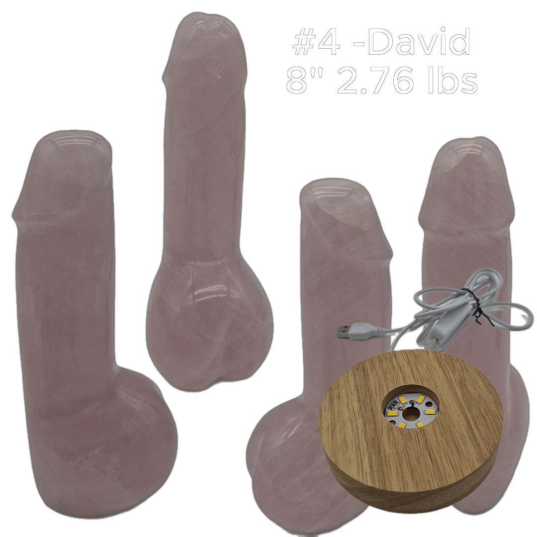Rose Quartz Penis Sculptures - “The D Collection” - Carved Crystal Art, 6 Unique Sizes, Optional LED Display Stand Crystal Hoarder