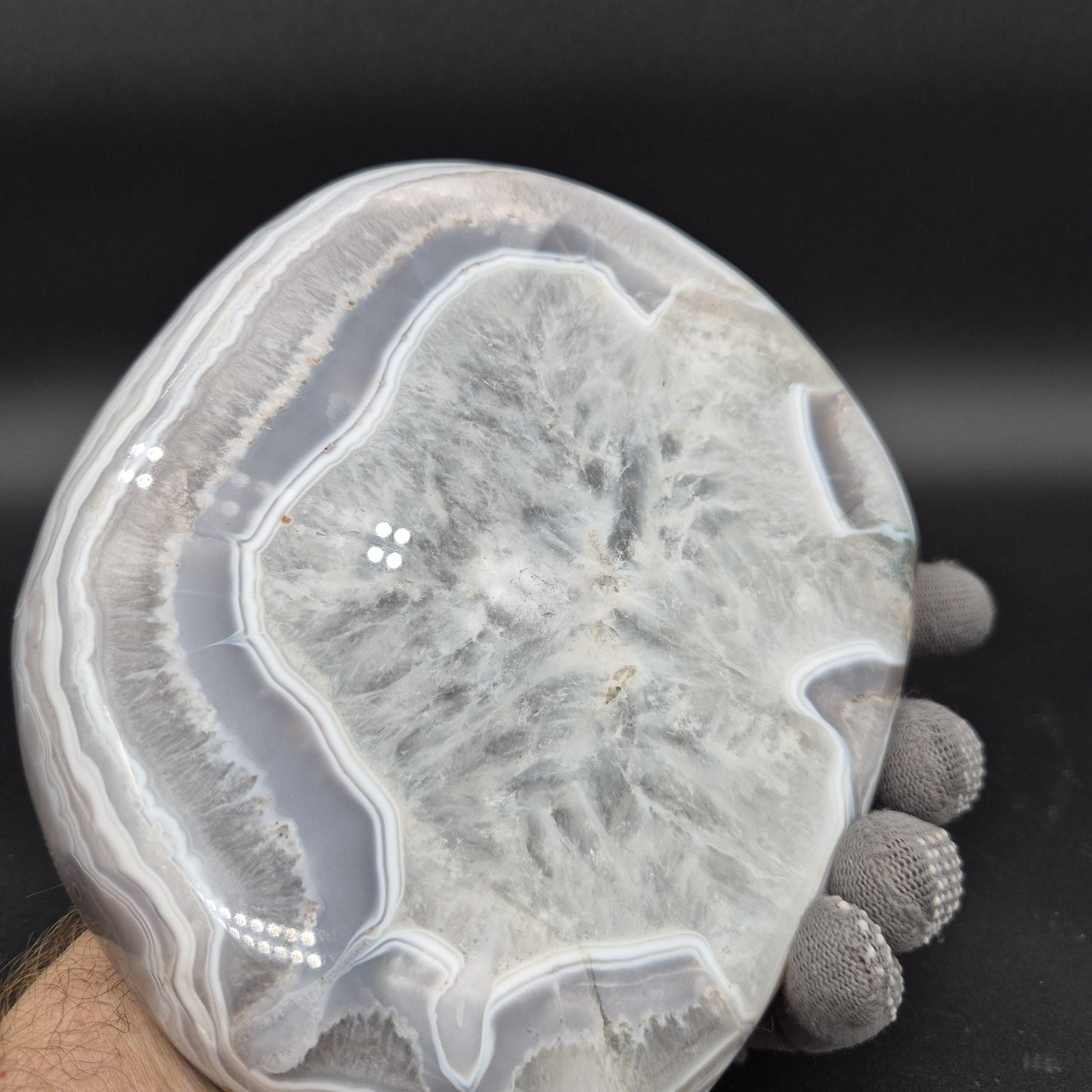 AAA+ Blue Banded Agate Quartz Bowl 7x6x1 2.63 lbs Brazil - Can be Backlit Crystal Hoarder