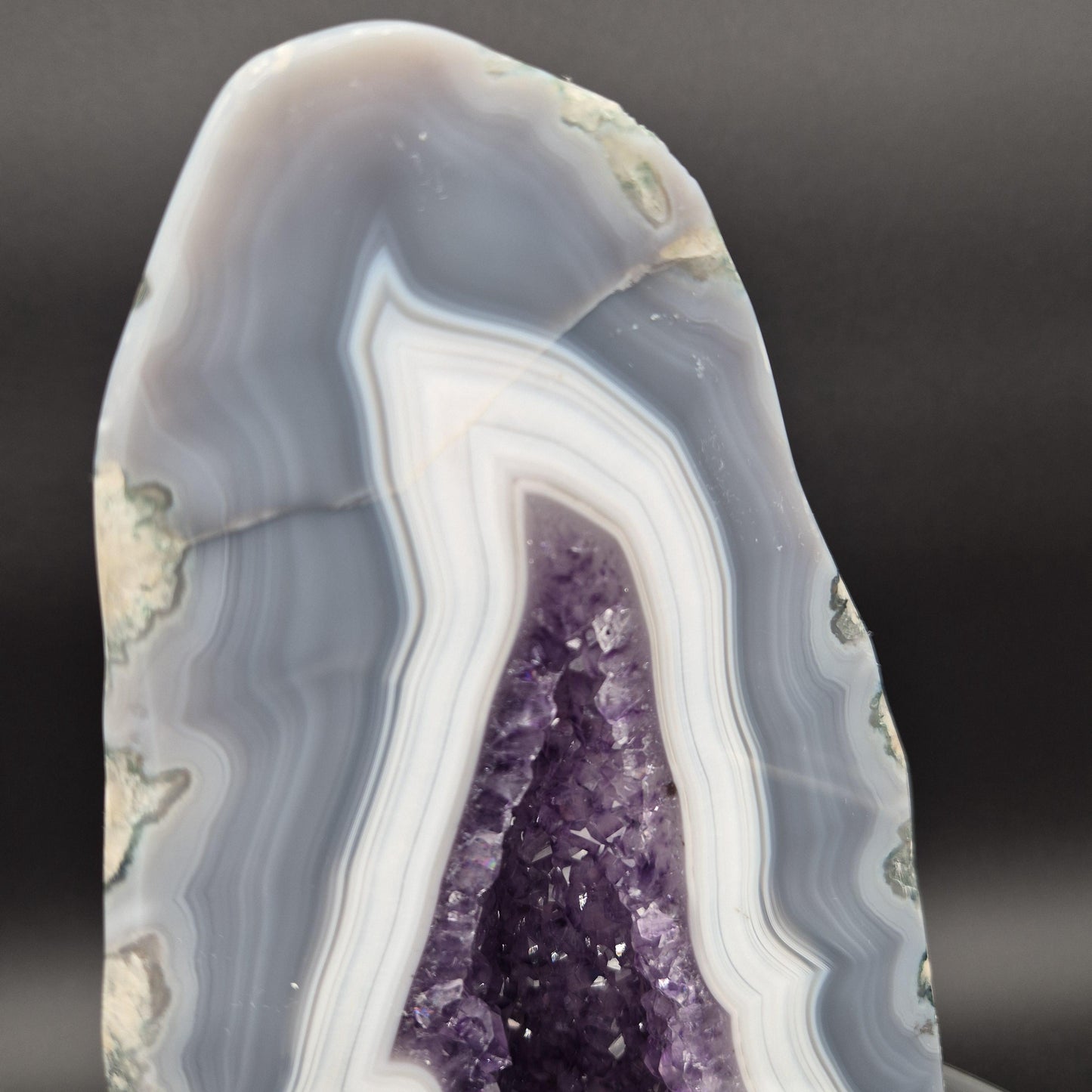 AAA+ Dark Amethyst Cathedral with Blue Banded Agate Polished 9.5x5x3 5.26 lbs Brazil Crystal Hoarder