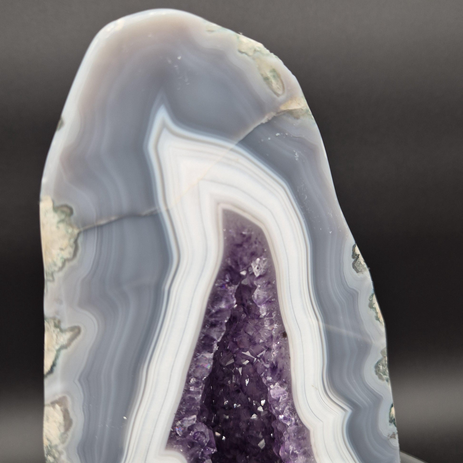 AAA+ Dark Amethyst Cathedral with Blue Banded Agate Polished 9.5x5x3 5.26 lbs Brazil Crystal Hoarder