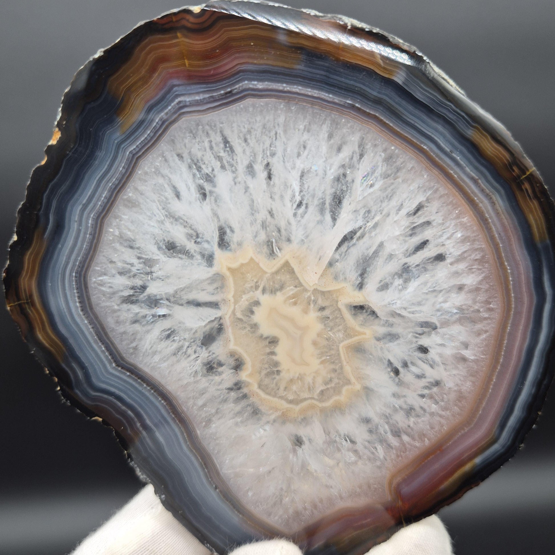 AAA+ Rare Agate Slice Set of 7 | 3.5-5in Large Quartz Crystal Centers | 2.44 lbs Natural Banded Agate | Collector Grade Statement Pieces Crystal Hoarder