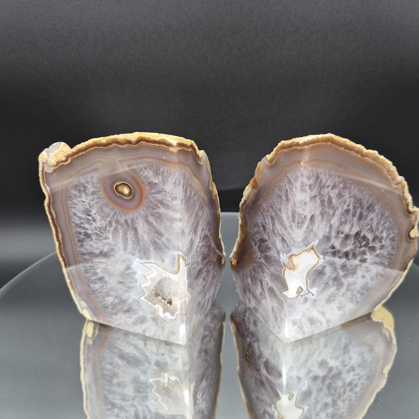 AAA+ Agate Bookends with Druzy & Stalactite Eye 7x4.5 | 3.73 lbs Natural Crystal Pair | Polished Agate Geode | Unique Home Decor Crystal Hoarder