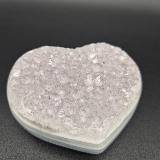 Lilac Amethyst with Blue Banded Agate Heart - Fully Polished Uruguay Specimen - 4 x 3in - 1.11 lbs - Collector Crystal Display Crystal Hoarder