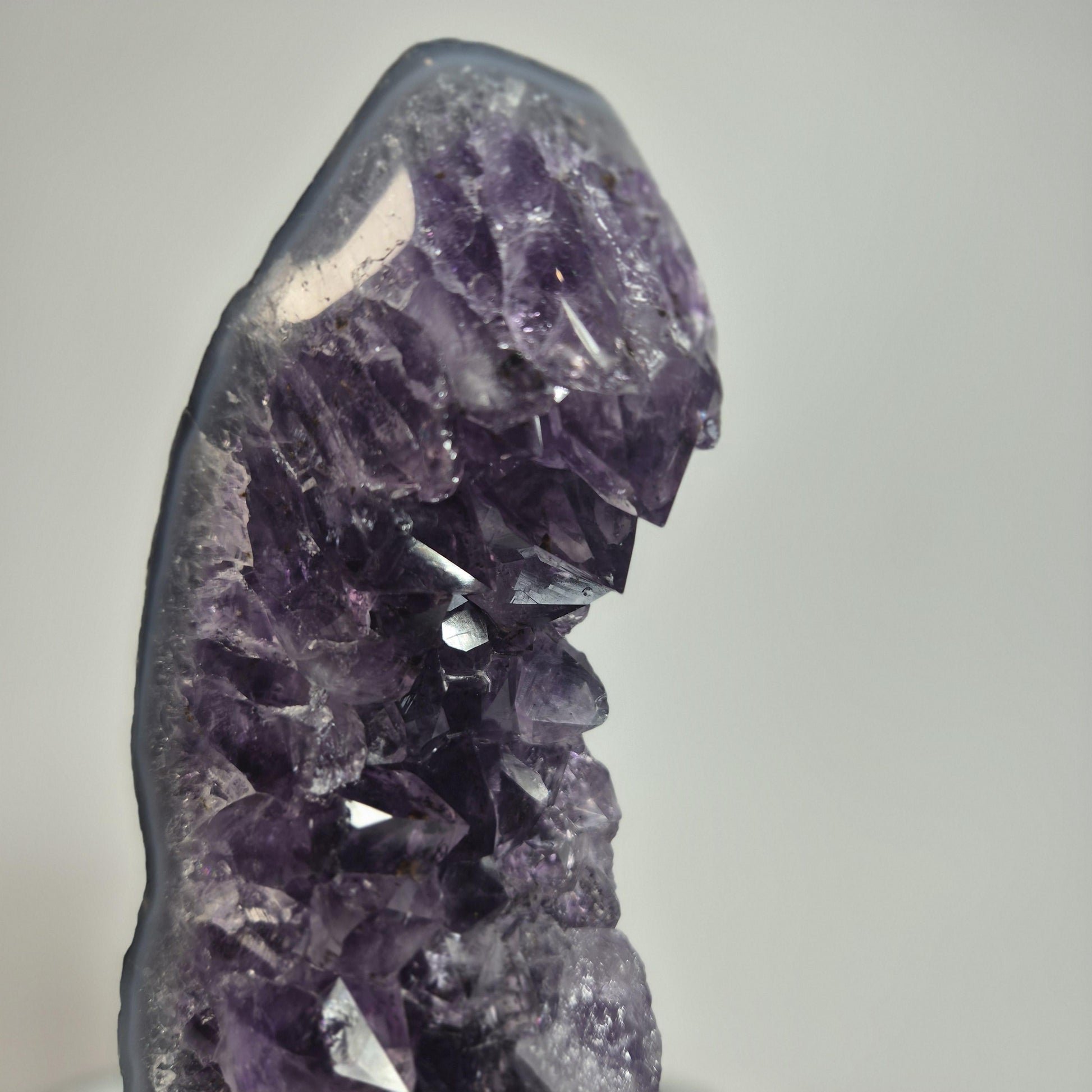 Dark Amethyst Crystal FreeForm on Stand with Blue Agate Banding - Very High Quality Crystal Hoarder