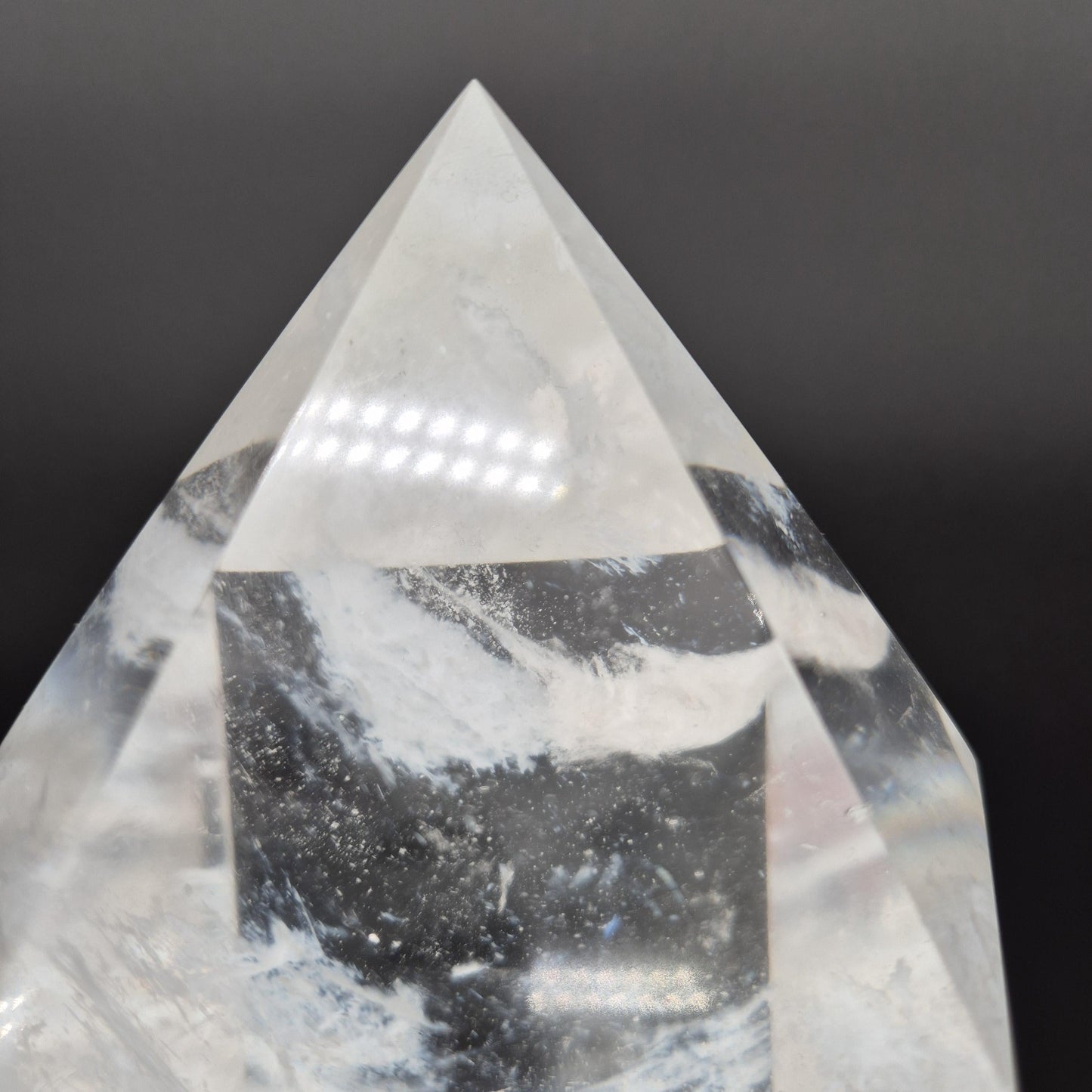 Huge Clear Quartz Tower with White Cloud Inclusions - Man Made Smelted Quartz - 20.79 lbs - 17in x 6in - Optional Light Base Crystal Hoarder