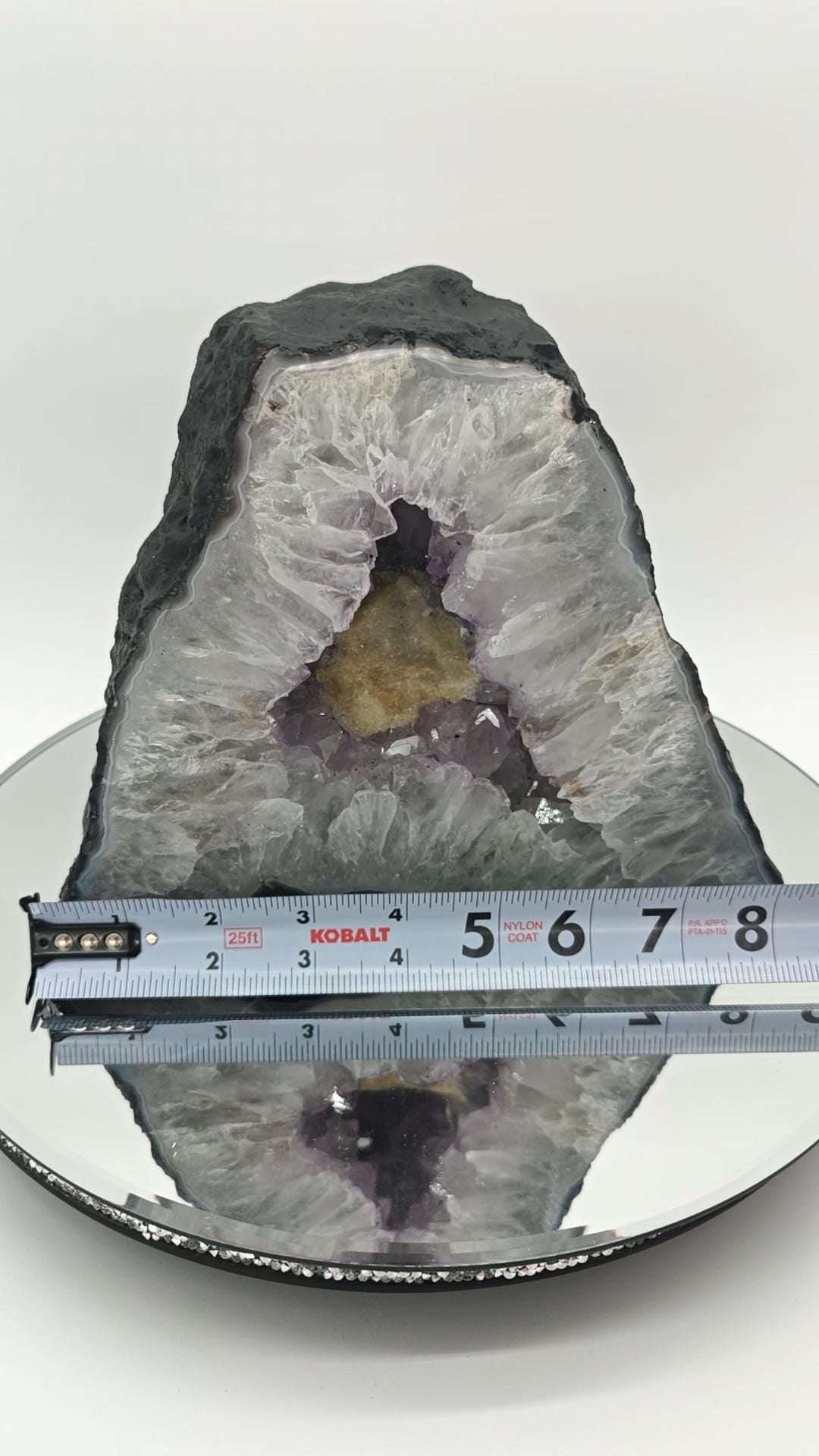 Amethyst Cathedral with Calcite - Brazilian Amethyst Geode - 11.22 lbs - 7.5 x 8.5in Crystal Hoarder