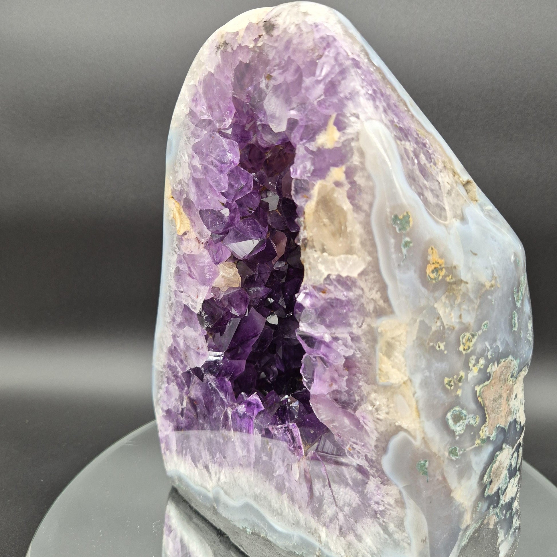 AAA+ Polished Amethyst Cathedral UV Reactive Calcite Dark Purple Blue Banded Agate 10x7x4 13 lbs Crystal Hoarder