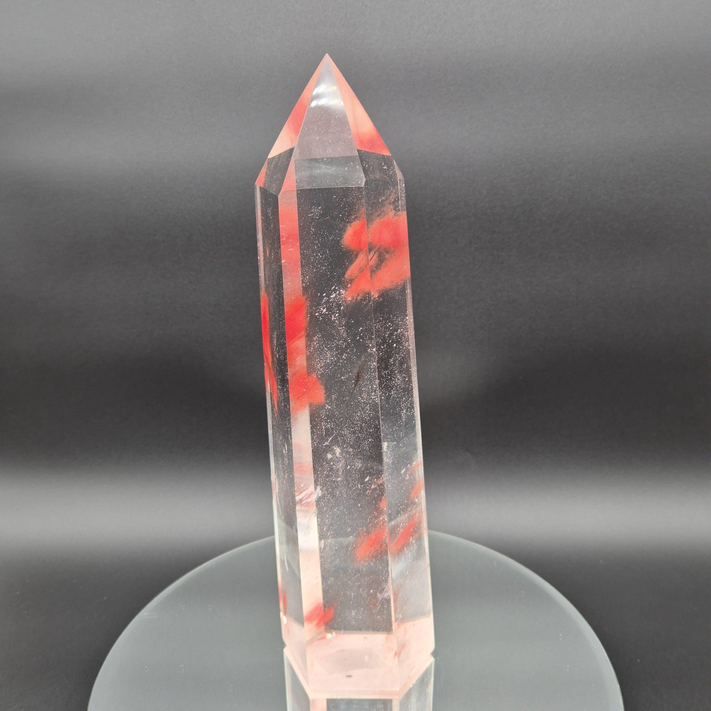 Rare Smelting Quartz Tower with Red Cloud Inclusions - Clear Quartz Crystal Tower - Natural Formation Specimen - 6.52 lbs | 13.5in Tall Crystal Hoarder