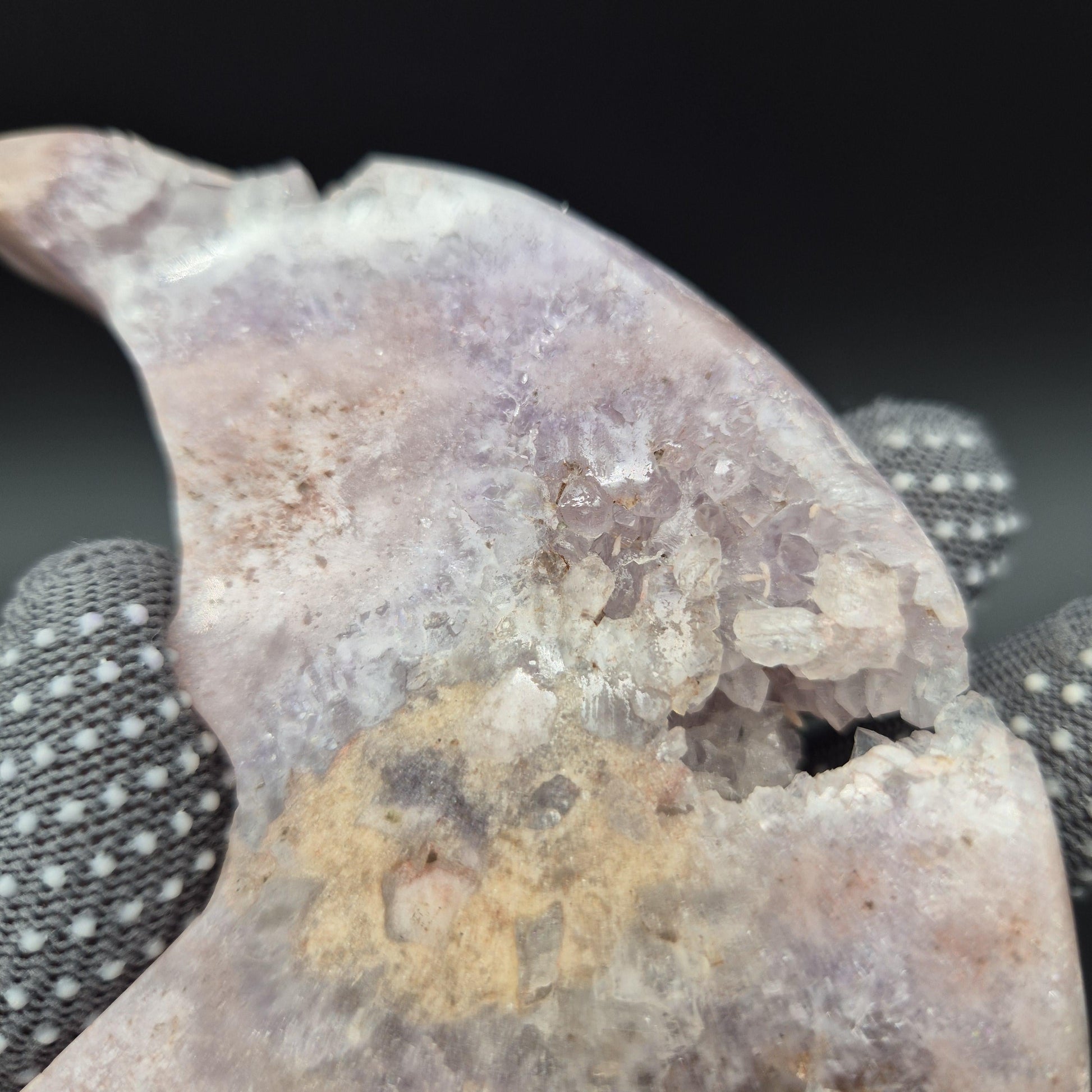 AAA+ Druzy Pink Amethyst Crescent Moon Face Carving | Brazilian Crystal Display | .95 lbs Crystal Hoarder