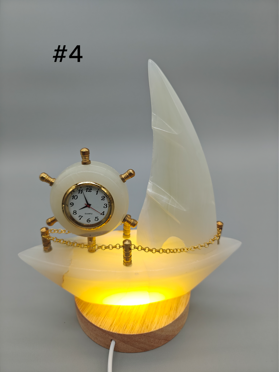 Onyx Sailboat Clock - Nautical Desk Decor, Luxury Crystal Timepiece with Optional light up base Crystal Hoarder
