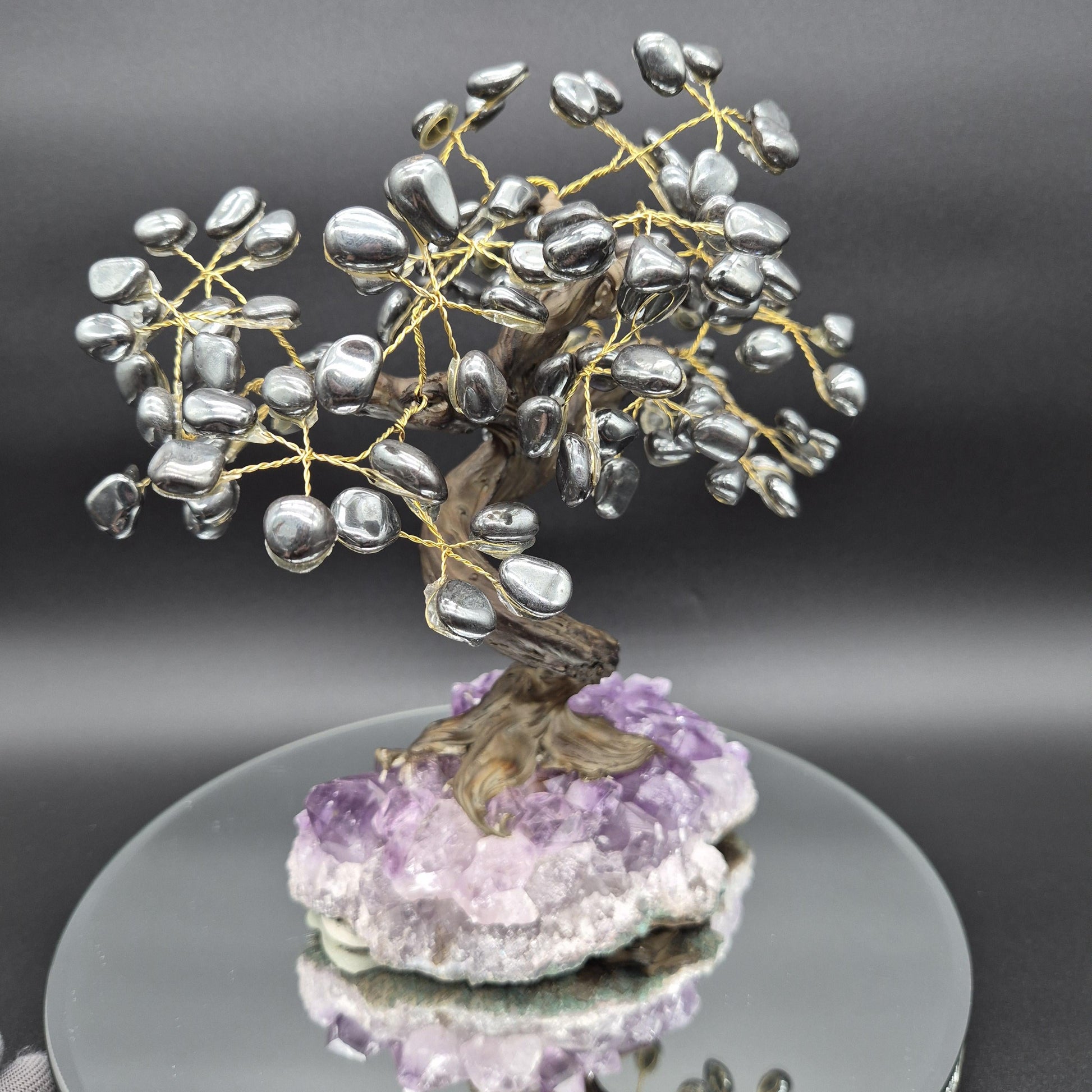 Hematite Crystal Tree on Premium Brazil Amethyst Base - Large Amethyst Cluster Sculpture - Mineral Specimen Décor - 4.89 lbs | 10.5in Tall Crystal Hoarder
