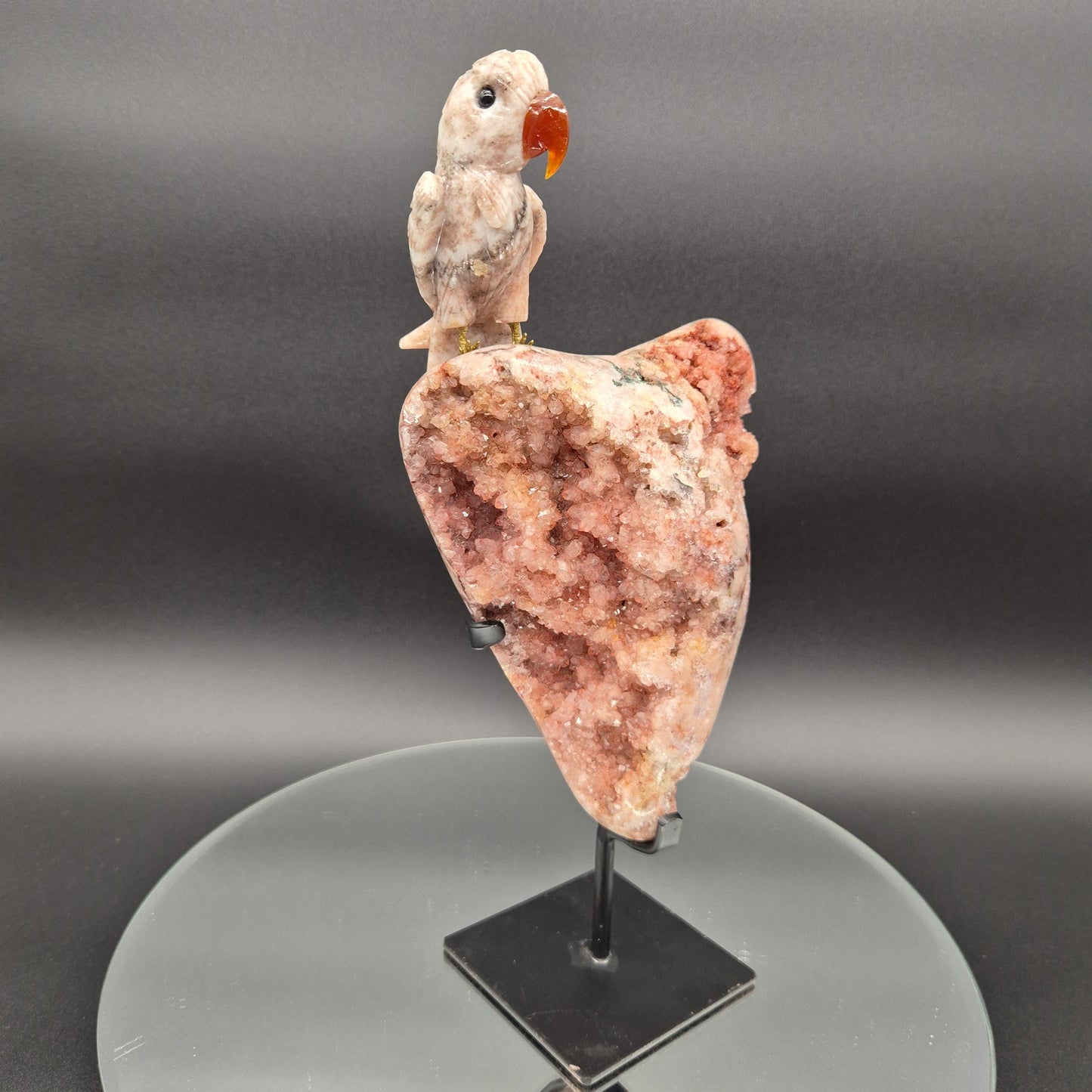 High Quality Pink Amethyst Freeform with Pink Jasper Bird & Calcite Beak - Brazil Crystal Sculpture -Pink Amethyst Display - 3.66 lbs Crystal Hoarder