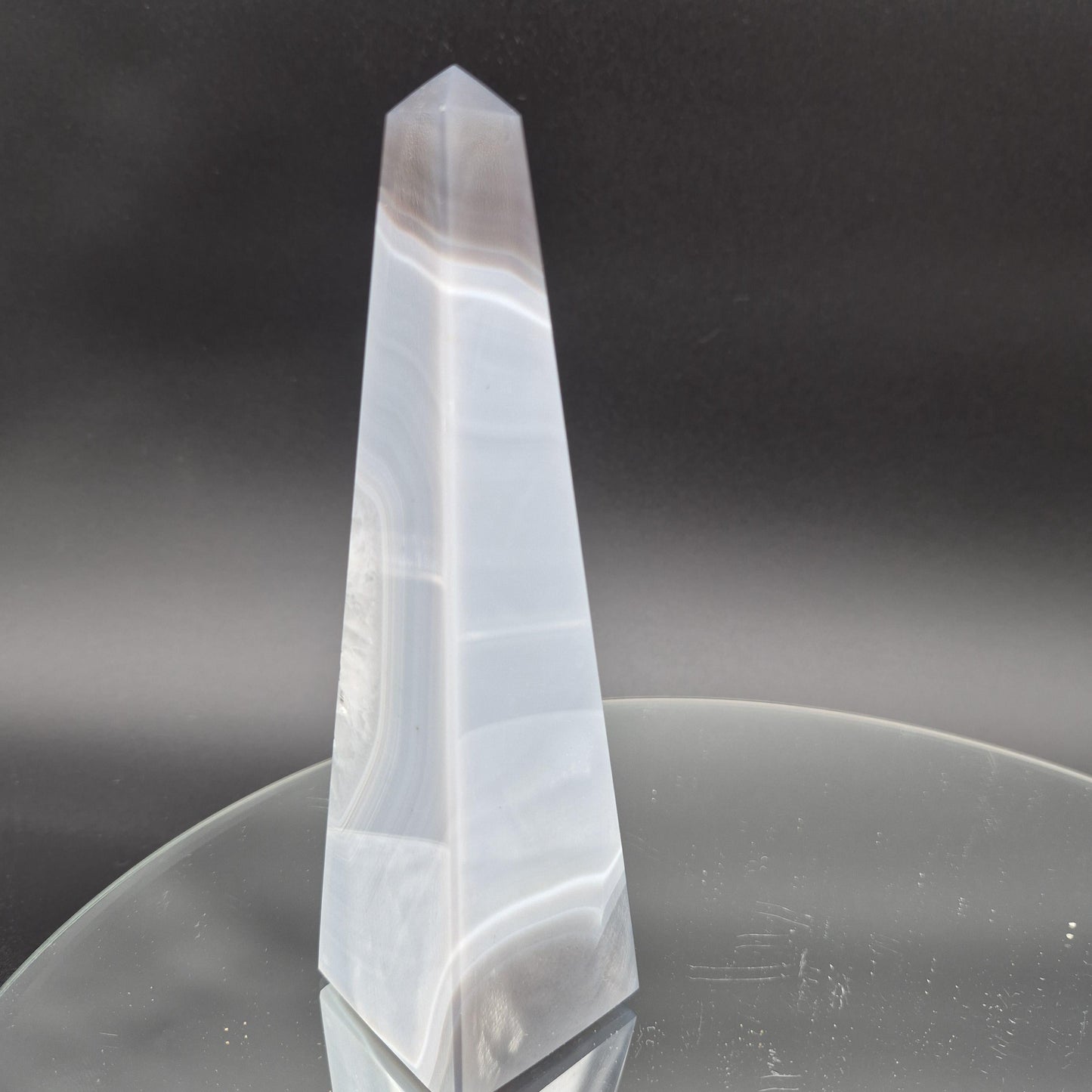 AAA+ Blue Banded Agate Quartz Obelisk Tower | Brazilian Crystal Point | 6.5 Inch Tower | 0.86 lbs Crystal Hoarder