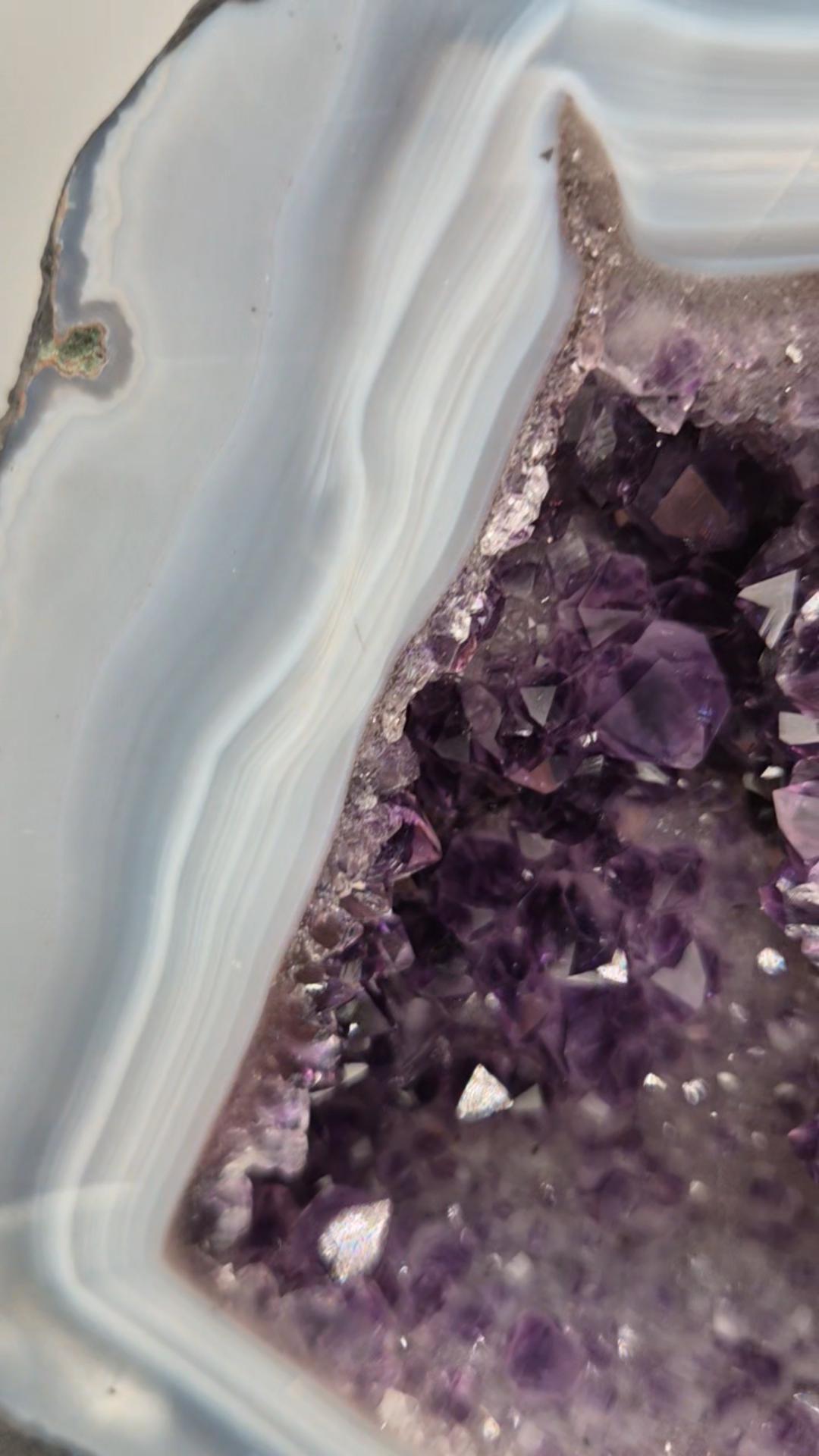 AAA+ Amethyst Cathedral with Blue Banded Agate - Brazilian Amethyst Geode - 6.81 lbs - 7 x 6in - Natural Crystal Display Crystal Hoarder