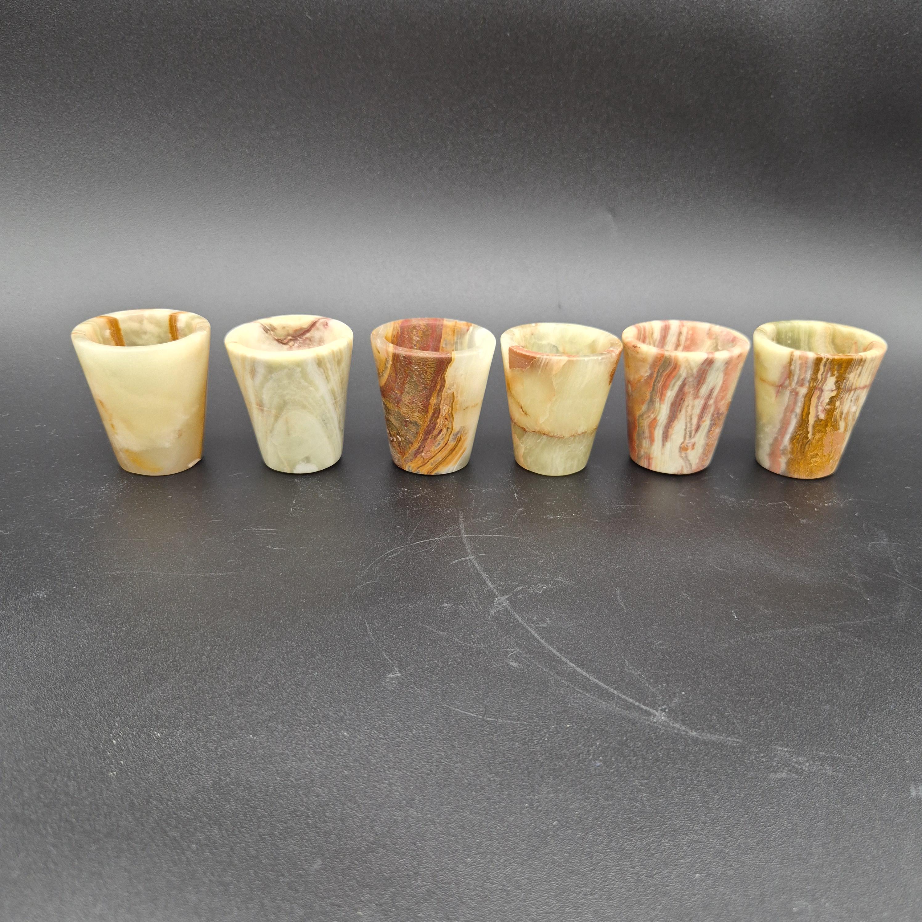 Set of 6 Green Onyx Shot Glasses | Natural Stone Drinkware | Hand