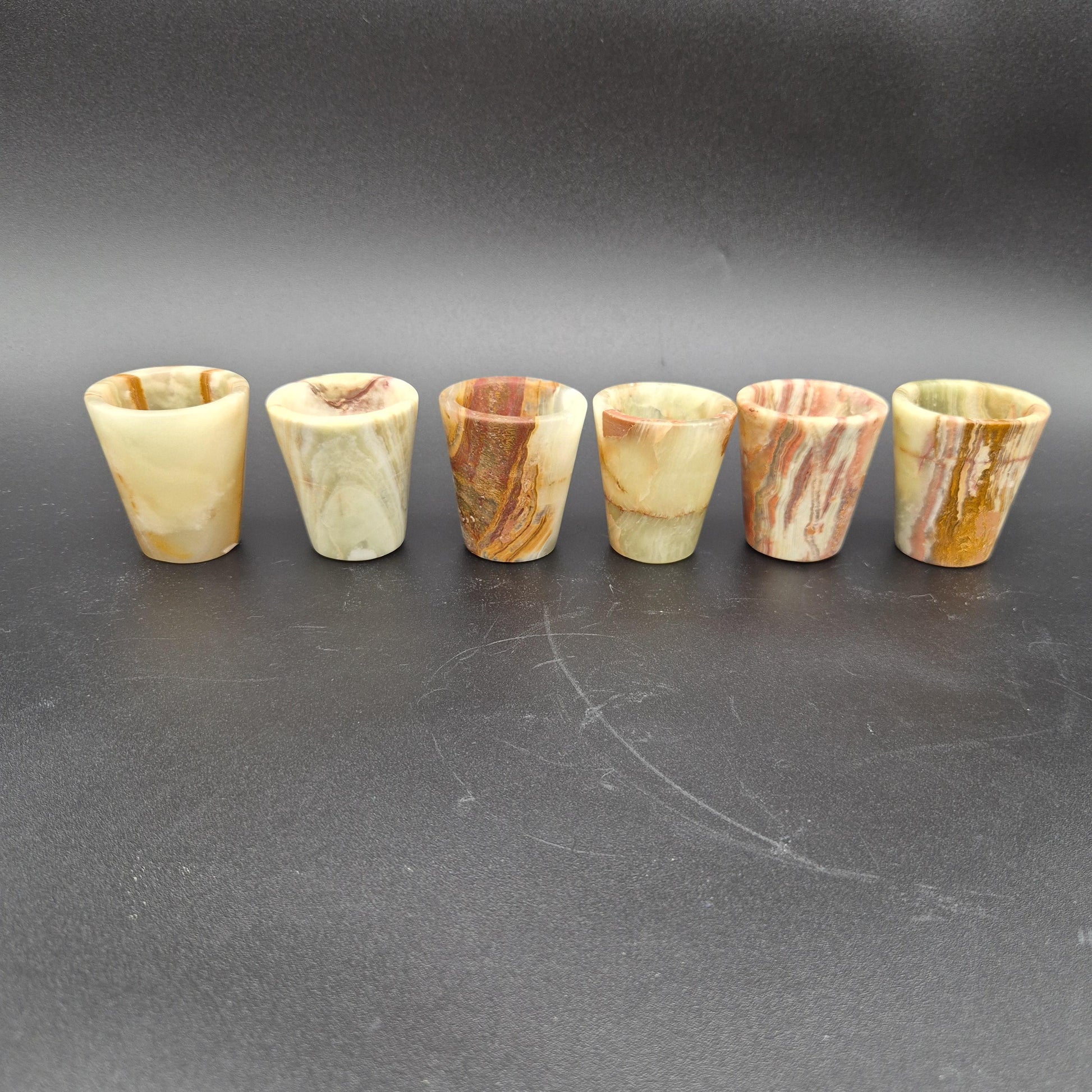 Set of 6 Green Onyx Shot Glasses | Natural Stone Drinkware | Hand Carved Crystal Cups | 2.25 inch Crystal Hoarder