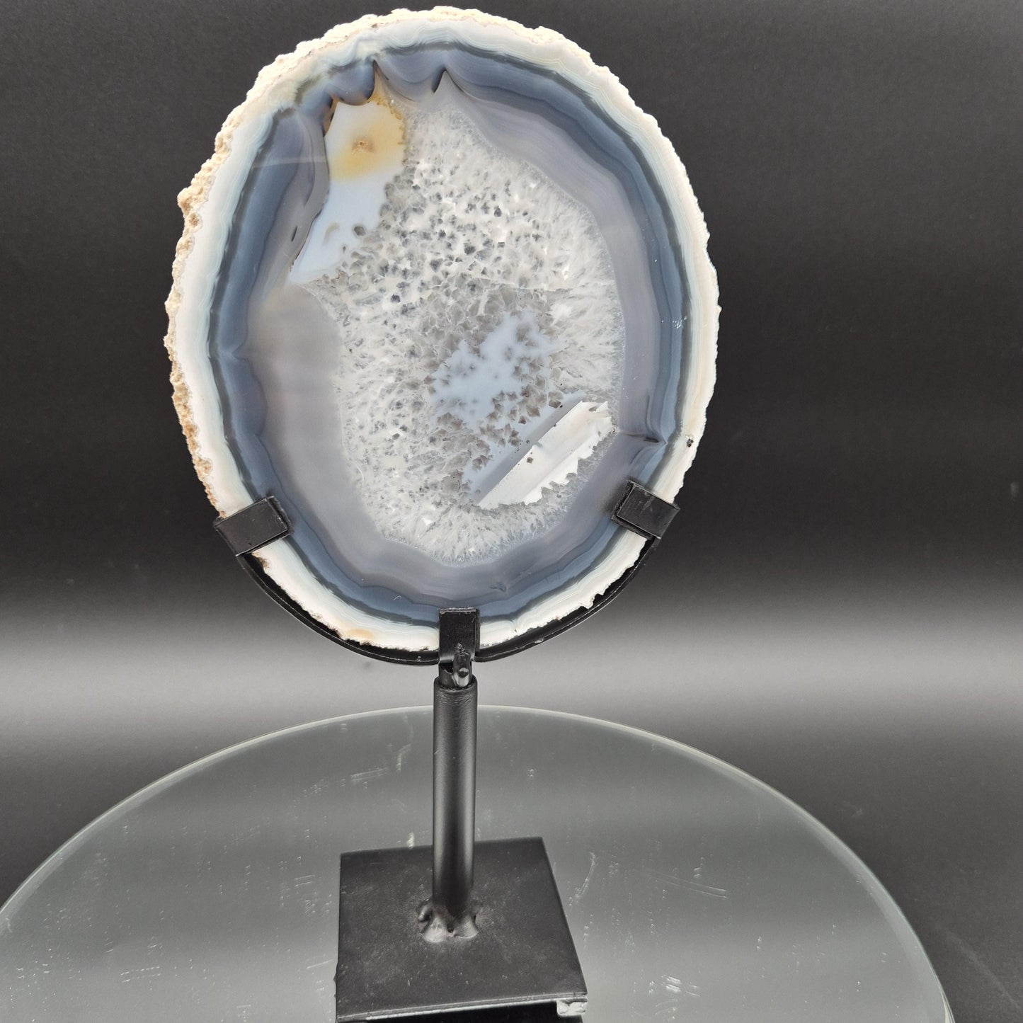 AAA+ Super Rare White and Dark Blue Agate Slice with Quartz Brazil 1.03 lbs Crystal Hoarder