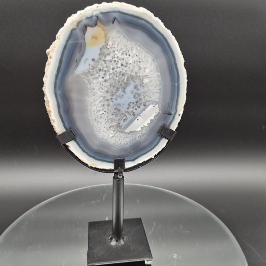 AAA+ Super Rare White and Dark Blue Agate Slice with Quartz Brazil 1.03 lbs Crystal Hoarder