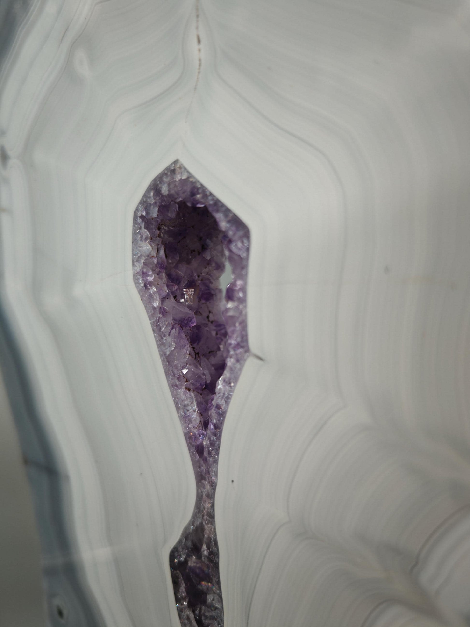 Fully Polished Druzy Amethyst with Blue Banded Agate & Calcite - Brazilian Crystal Display - 15.5in Statement Specimen - 7.33 lbs Crystal Hoarder