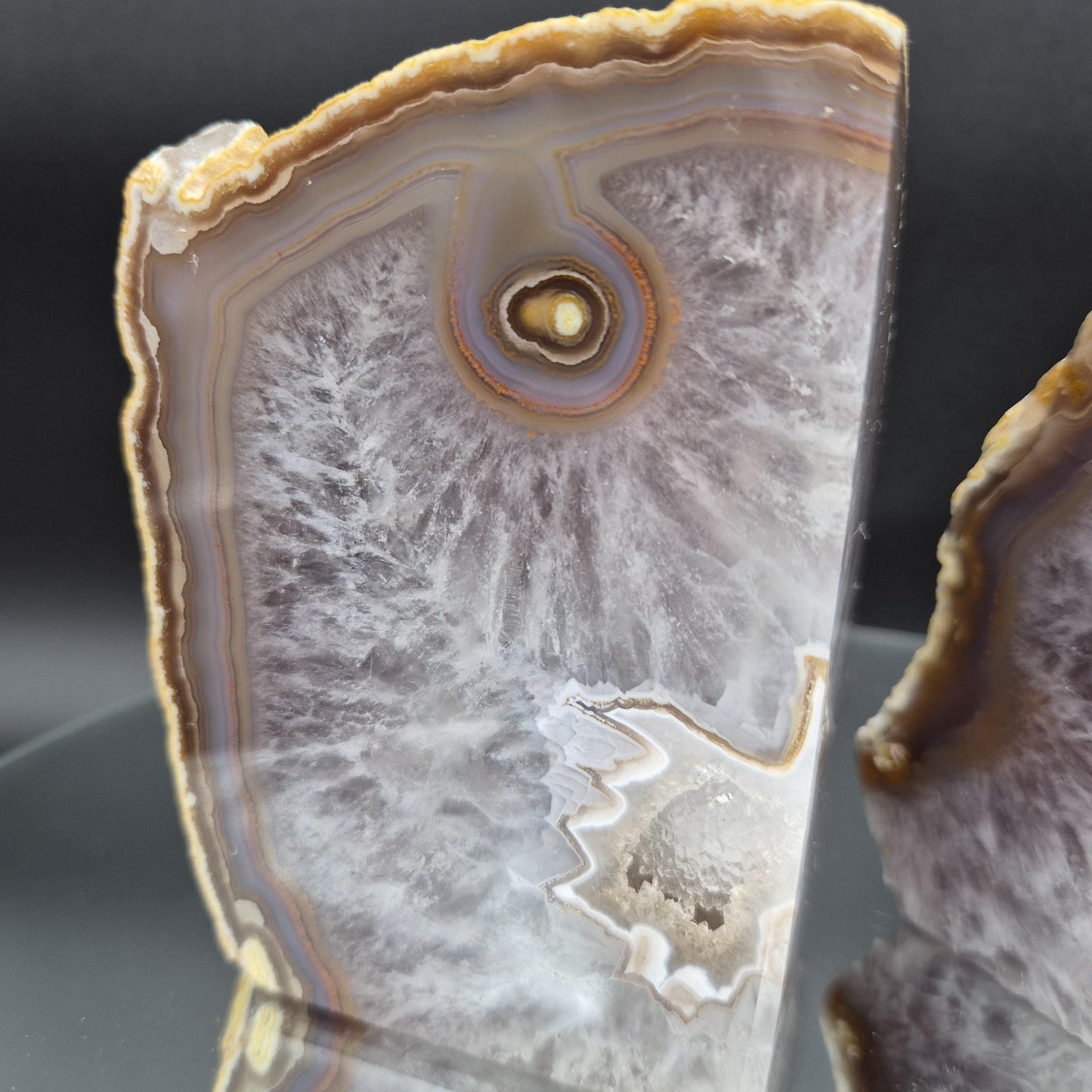 AAA+ Agate Bookends with Druzy & Stalactite Eye 7x4.5 | 3.73 lbs Natural Crystal Pair | Polished Agate Geode | Unique Home Decor Crystal Hoarder