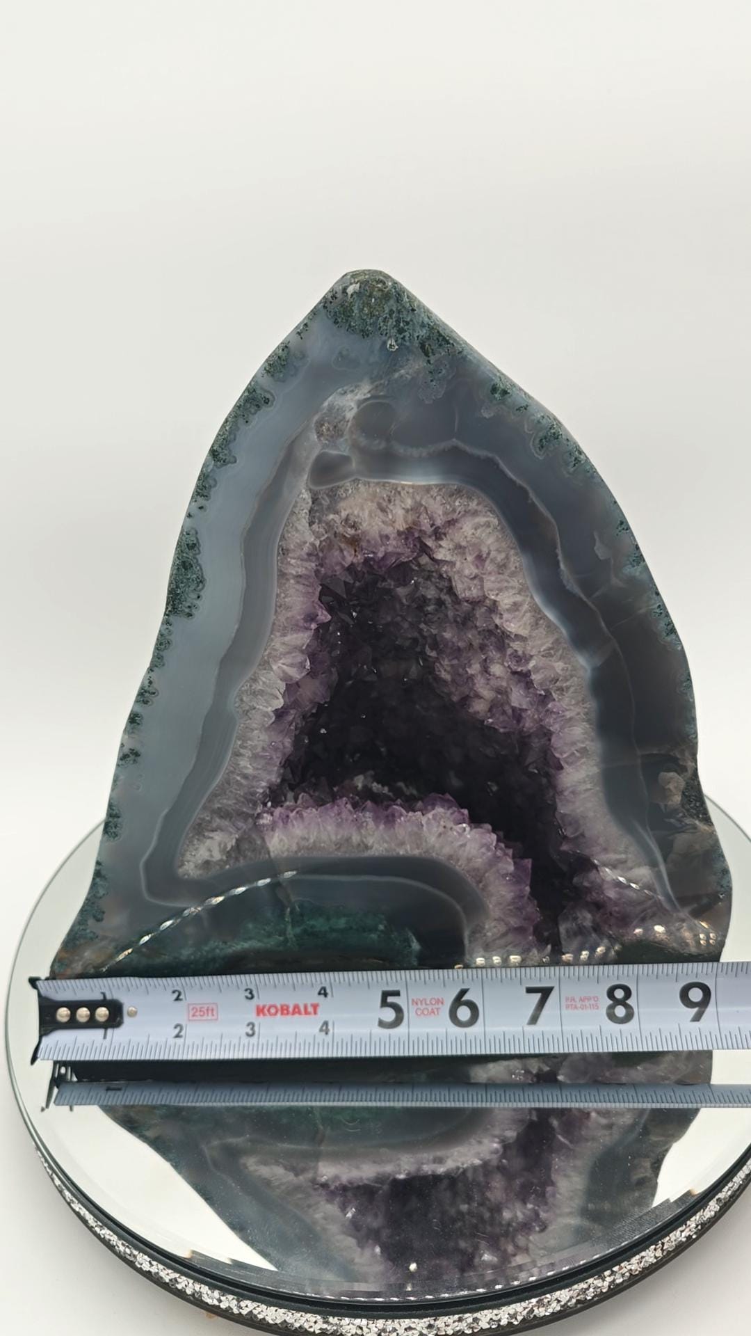 Rare Fully Polished Amethyst Cathedral with Flower Formation & Blue Banded Agate Crystal Hoarder