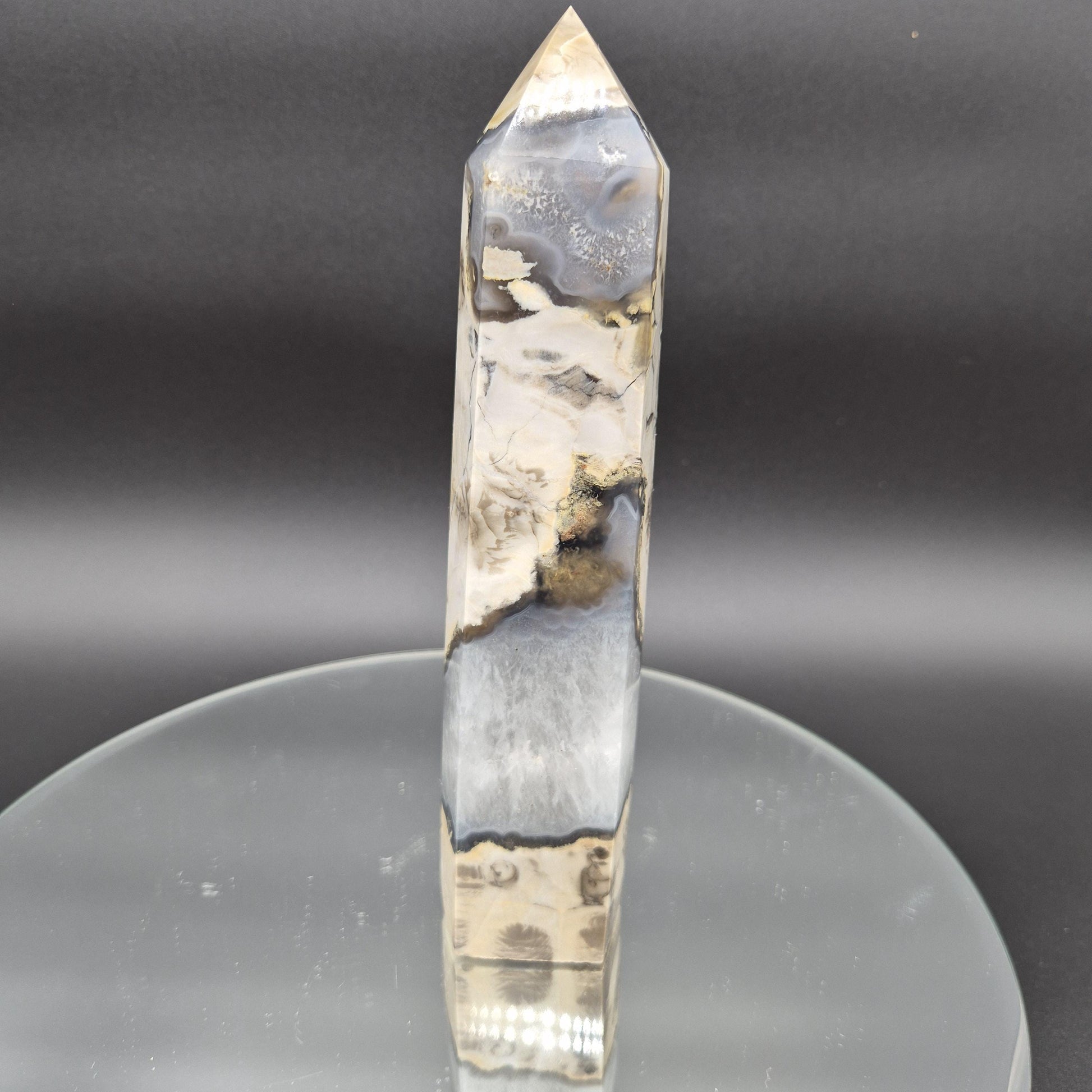 AAA+ Agate in Quartz Tower - 9 x 2.5in, 2.16 lbs - Display Crystal, Collector Tower, Home Decor Crystal Hoarder