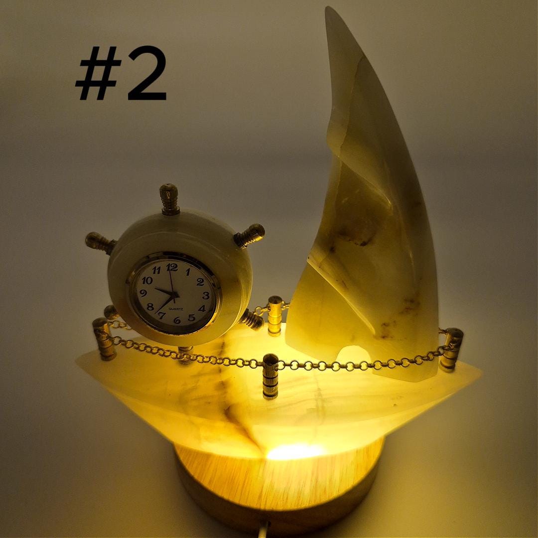 Onyx Sailboat Clock - Nautical Desk Decor - Luxury Crystal Clock - Optional Light-Up Base Crystal Hoarder