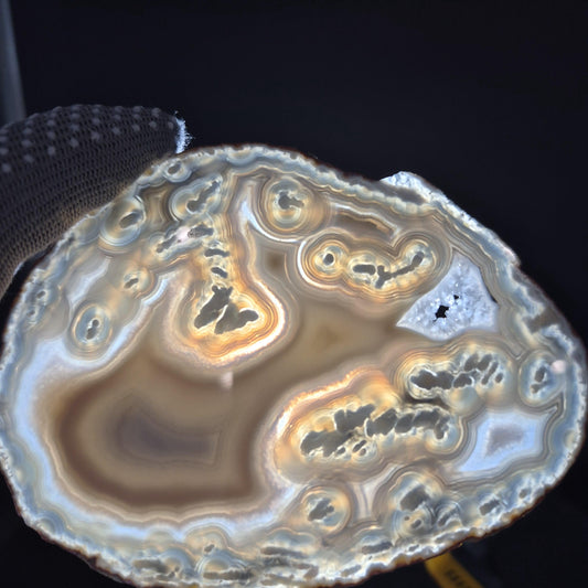 Natural Druzy Agate Slice Set of 3 | 5 x 3in Quartz Crystal Slices | 0.51 lbs Total | Polished Banded Agate Decor Crystal Hoarder