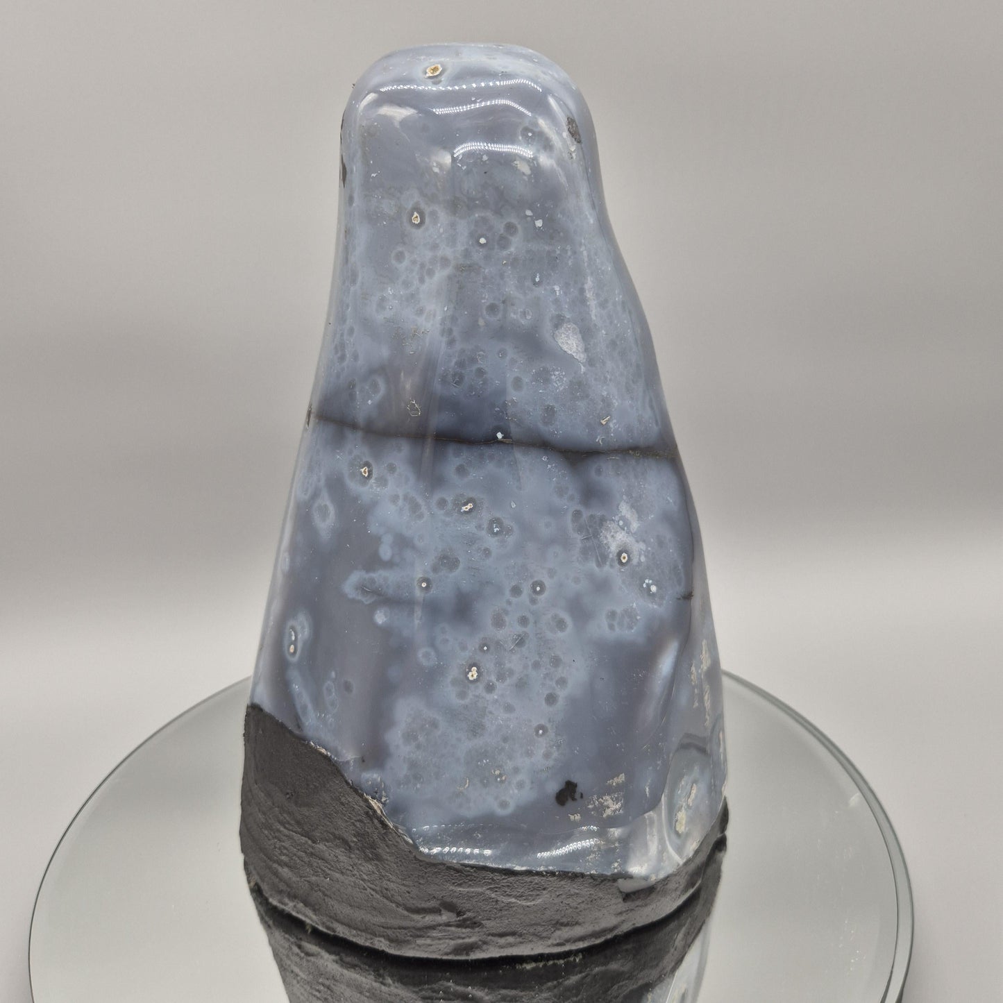 Fully Polished Blue Banded Agate with Druzy | Large Agate Cathedral Display | Collector Crystal Specimen Crystal Hoarder