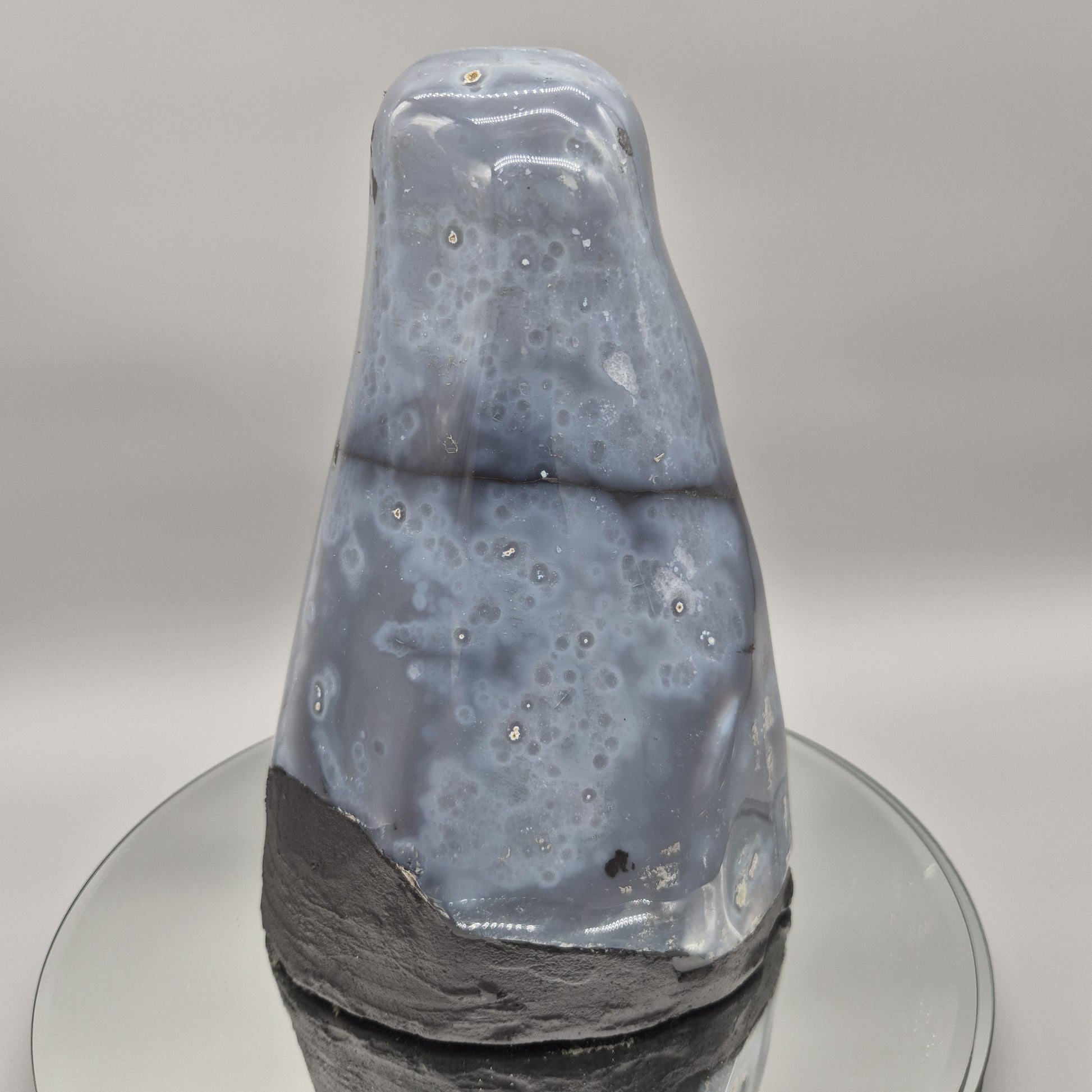 Fully Polished Blue Banded Agate with Druzy | Large Agate Cathedral Display | Collector Crystal Specimen Crystal Hoarder