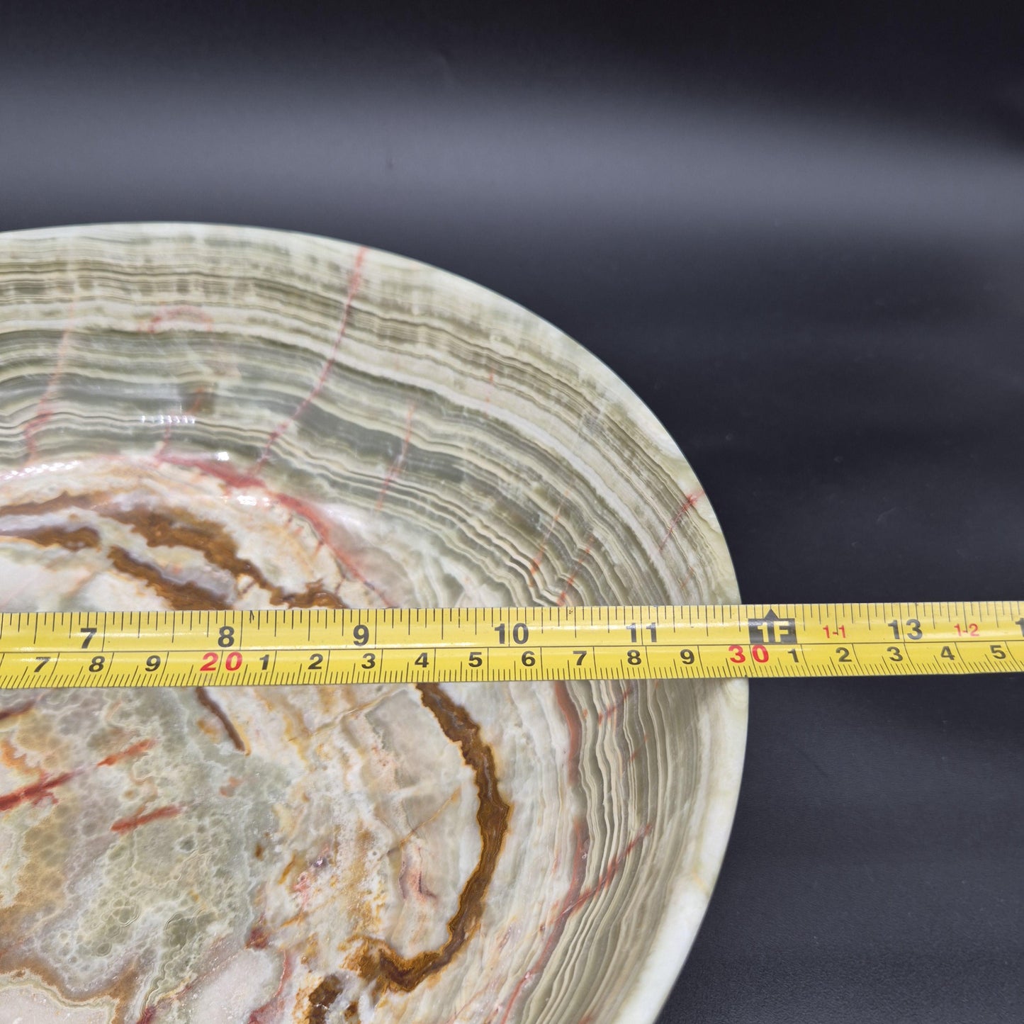 12 inch Polished Green Onyx Bowl | Natural Stone Decorative Bowl | Green Onyx Crystal Dish | 5.25 lbs
