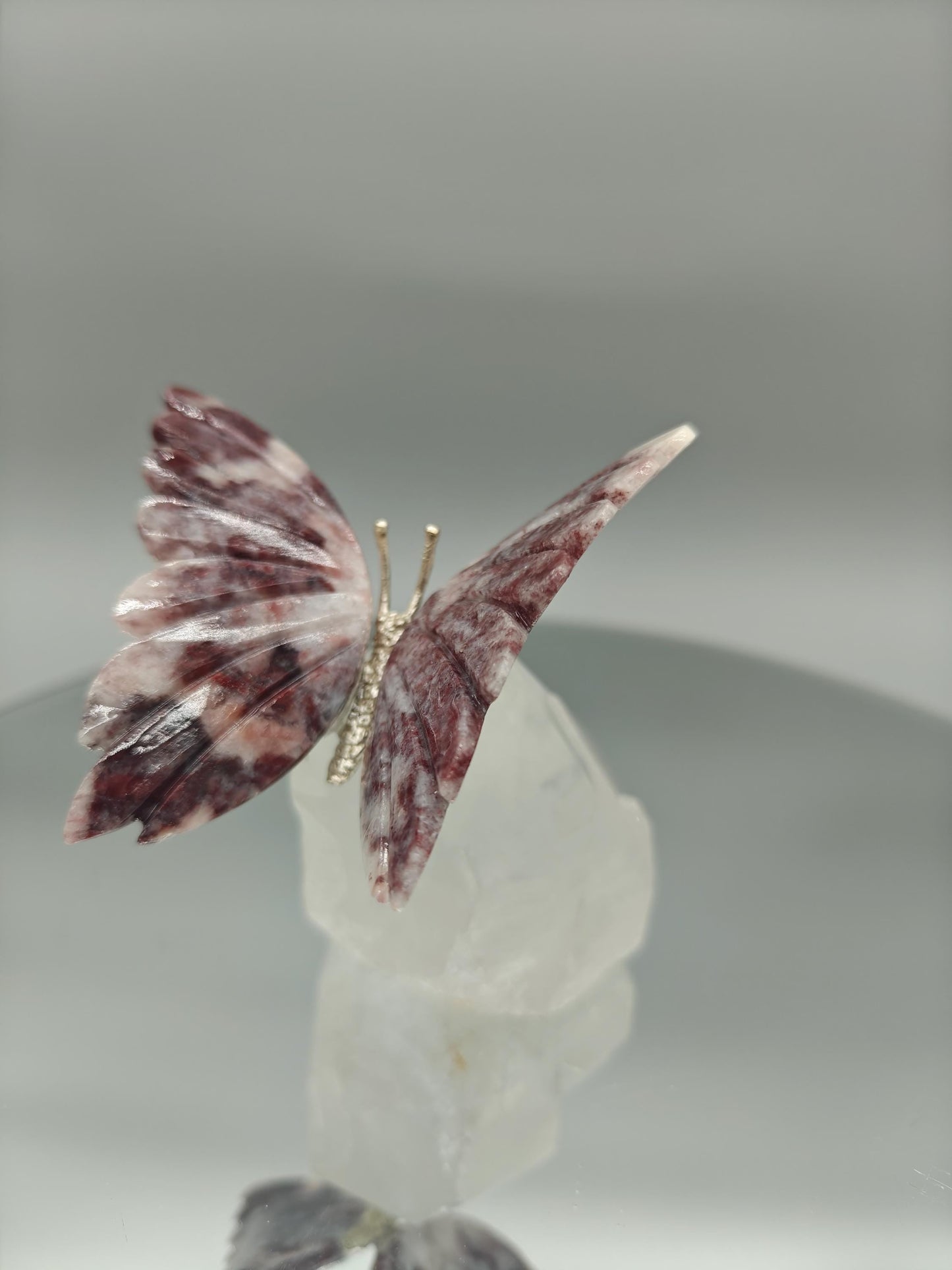 Red & Pink Jasper Butterfly on Clear Quartz Point - Brazil - 4 x 3.5in - 10.45 oz Crystal Hoarder
