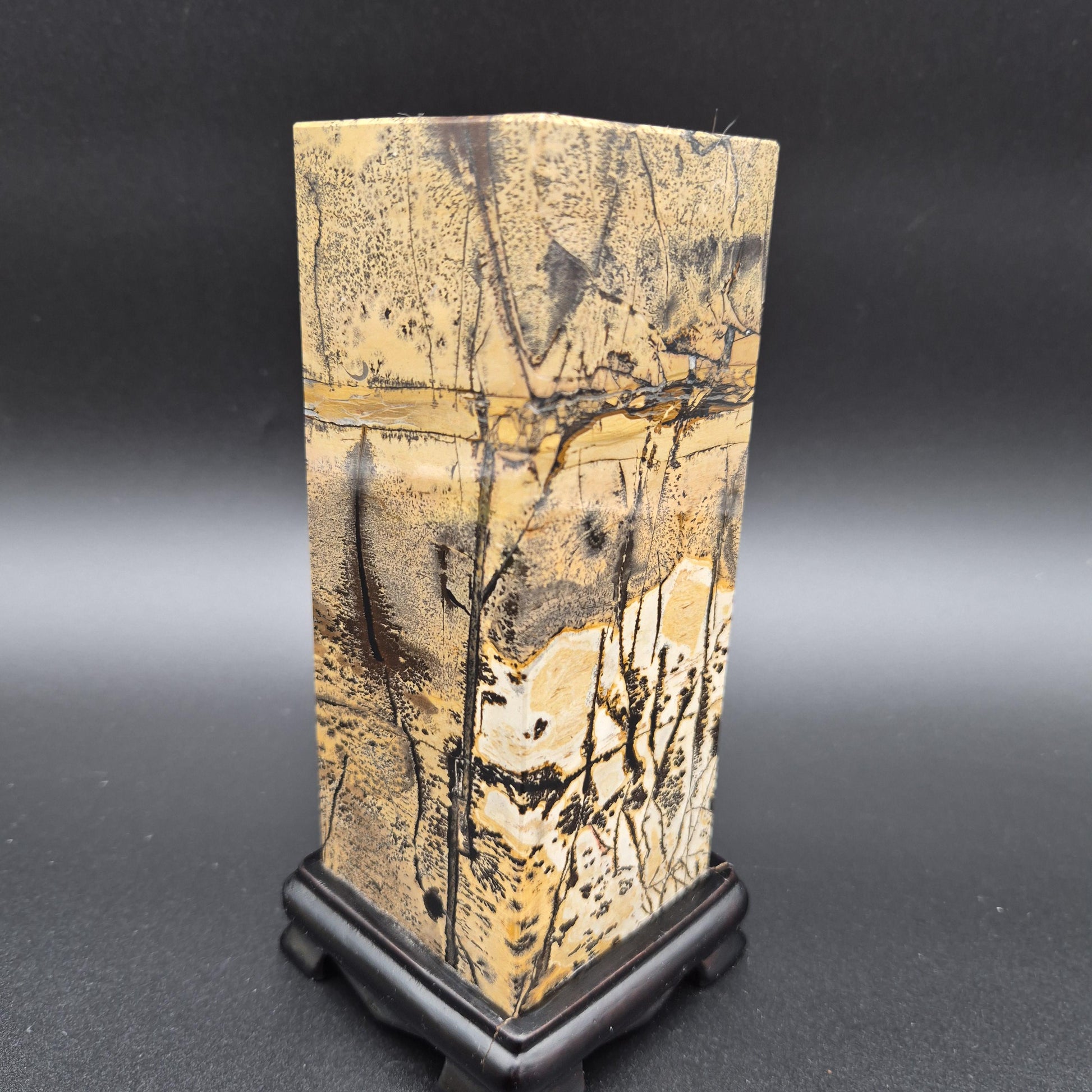 AAA+ Picture Jasper on Wood Base | Natural Scenic Stone Display | 3.37 lbs Crystal Hoarder