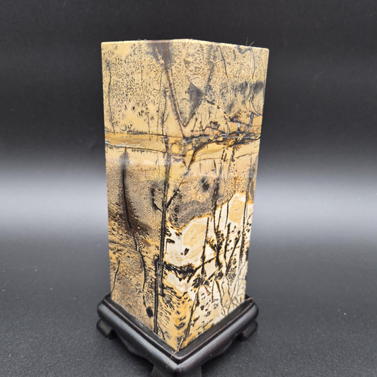 AAA+ Picture Jasper on Wood Base | Natural Scenic Stone Display | 3.37 lbs Crystal Hoarder