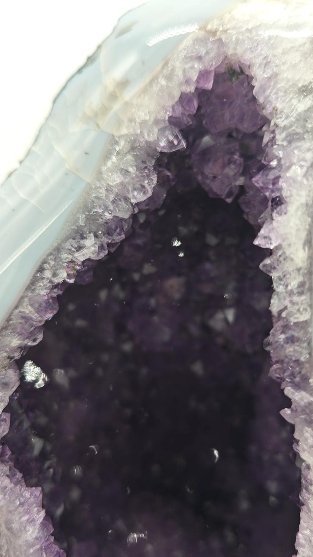 AAA+ Twisting Amethyst Cathedral with Blue Banded Agate Druzy - Brazilian Amethyst Geode - 11.93 lbs Crystal Hoarder