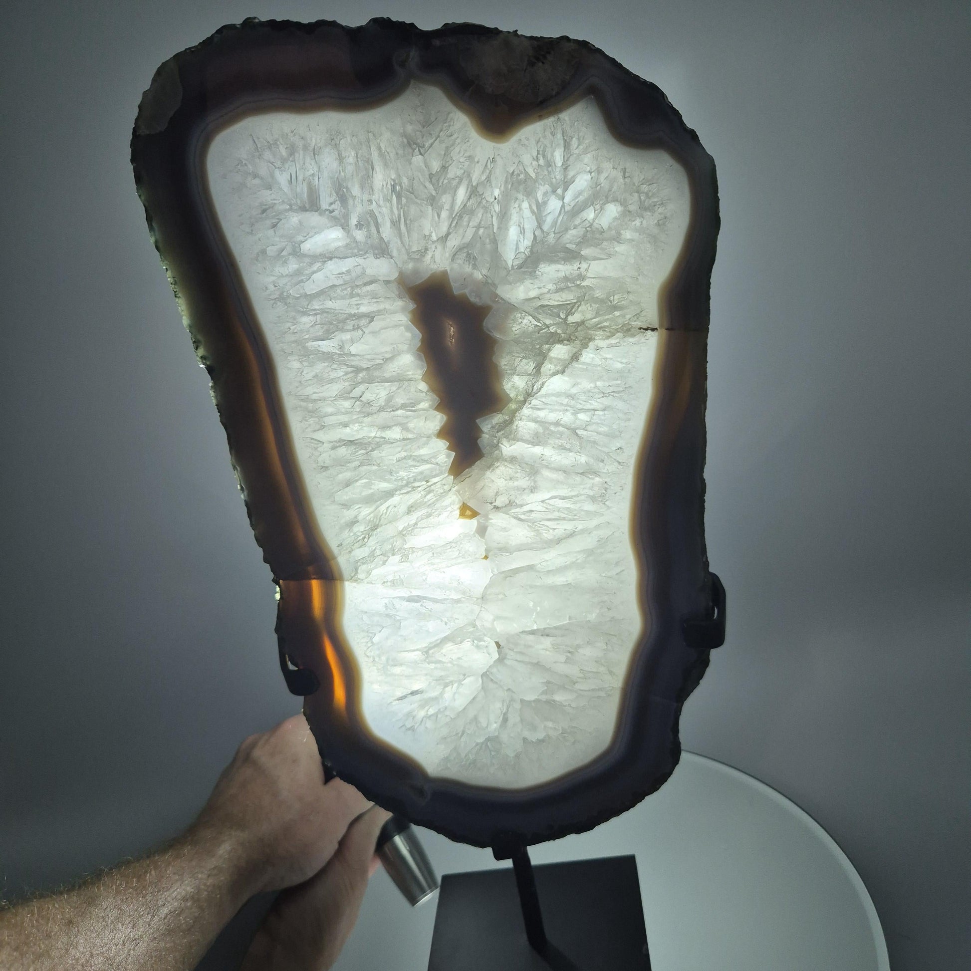 Huge Fully Polished Blue Banded Agate Slab - Backlit Display - 15.5 x 7in – 9.82 lbs - Natural Brazilian Stone Crystal Hoarder