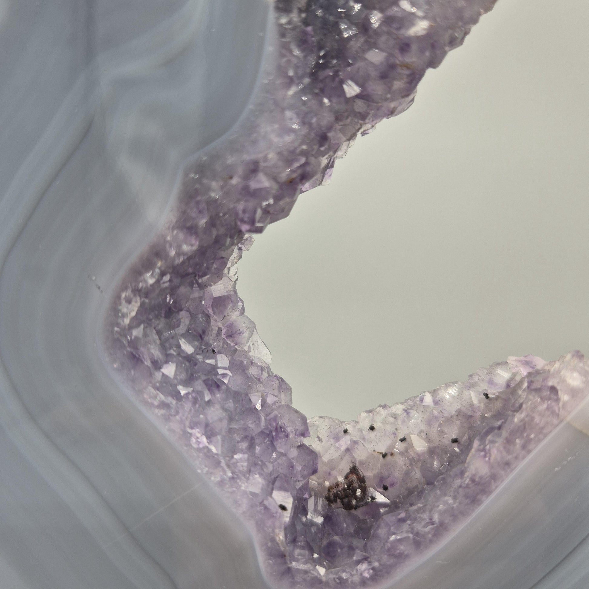 Rare Druzy Amethyst with Blue Banded Agate – Moon Shape – Brazil Crystal Hoarder