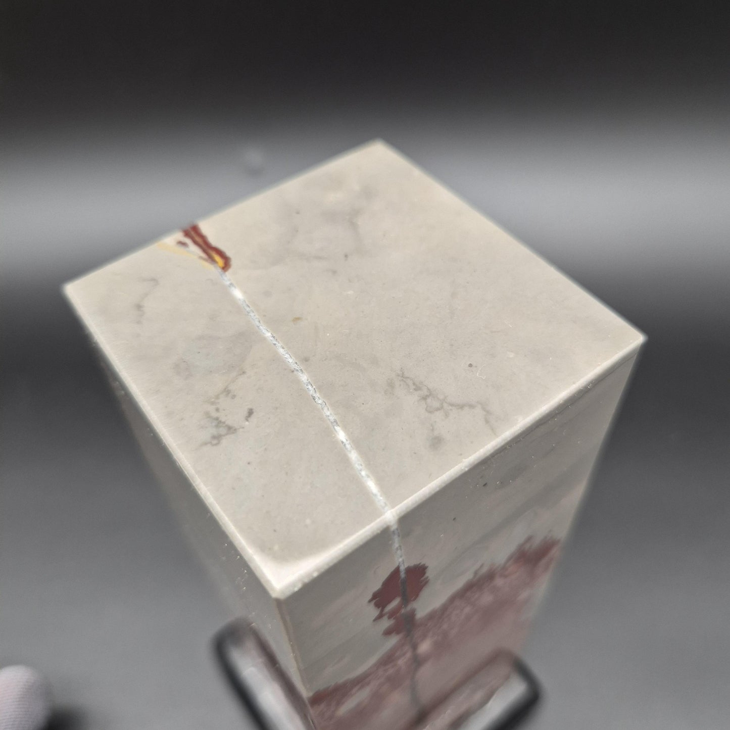 AAA+ Picture Jasper on Wood Base | Gray & Red Natural Scenic Stone Display | 3.58 lbs Crystal Hoarder