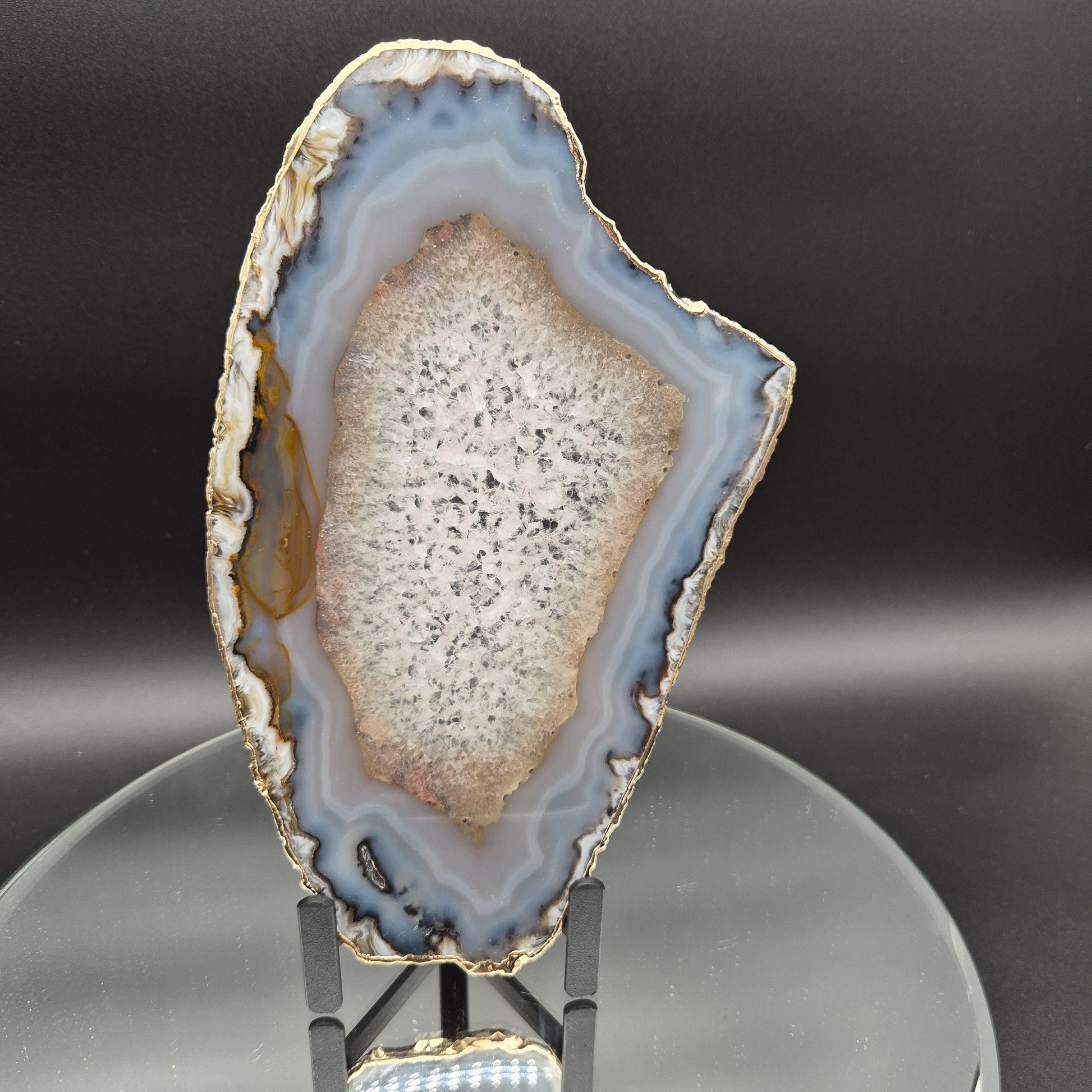 AAA+ Gold Tone Plated Agate Slice with Quartz Backlit Brazil 10x6x0.25 1.11 lbs Crystal Hoarder