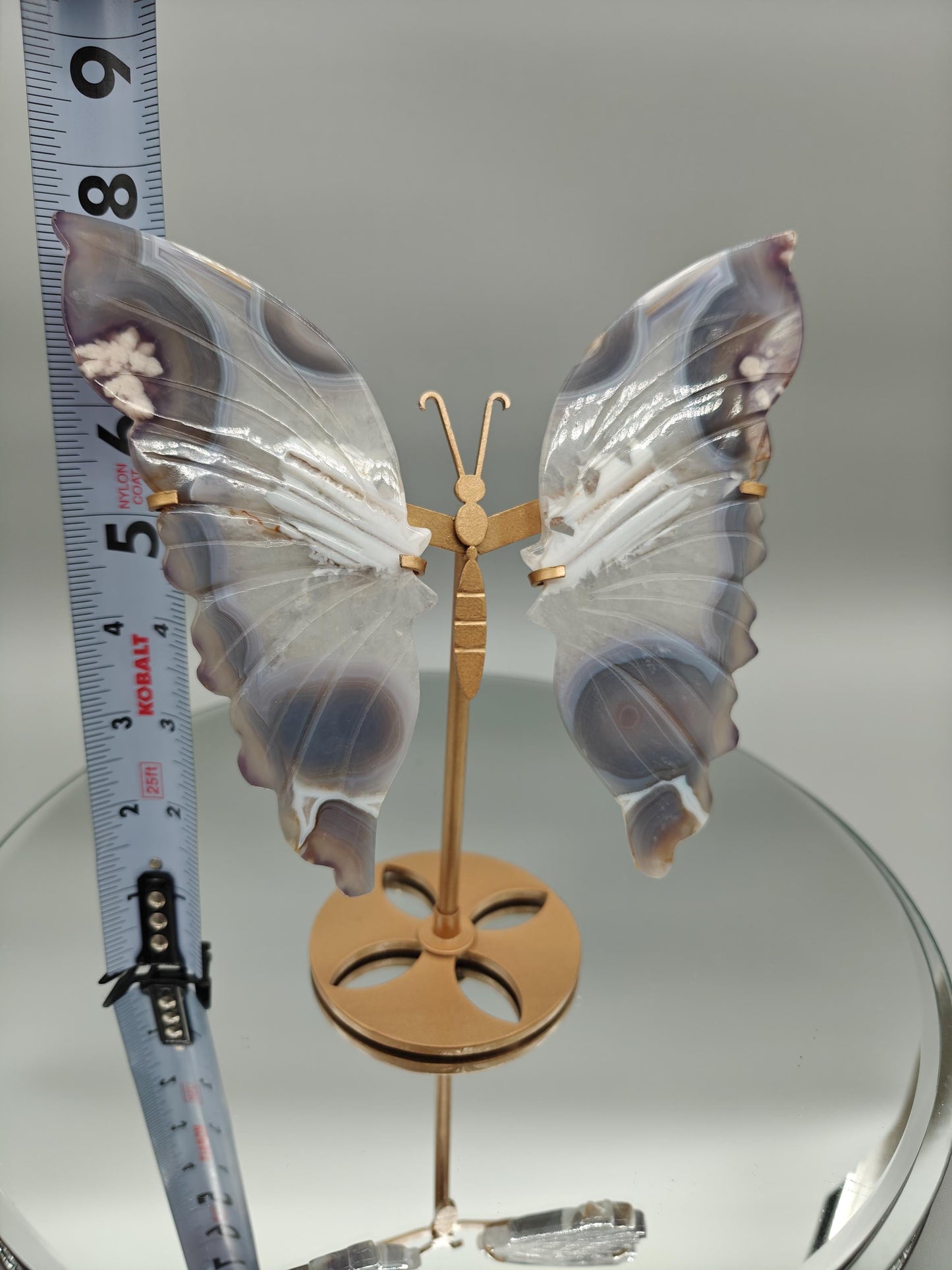 AAA+ Perfect Black Flower Agate Butterfly on Stand - Backlit Display - 8 x 6.5in - 12.45 oz - Unique Crystal Decor Crystal Hoarder