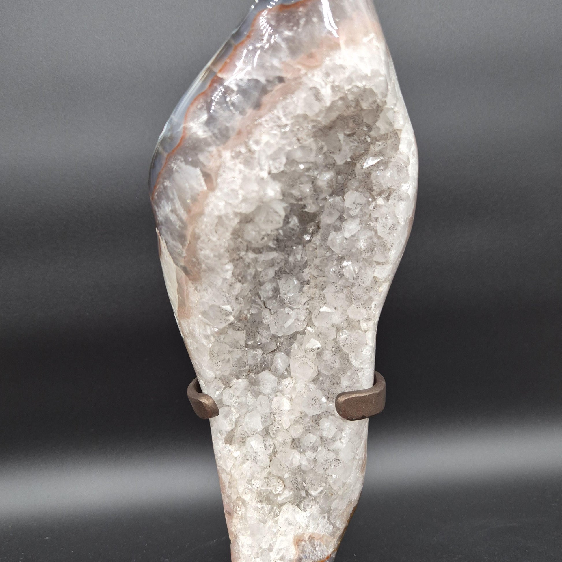 AAA+ One of a Kind Fully Polished Quartz with Pink and Blue Banded Agate Uruguay 7.68 lb 14.5x5x3 Crystal Display Crystal Hoarder